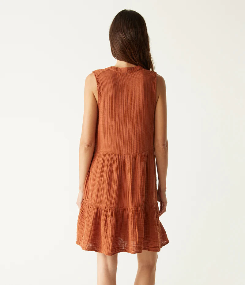 Elegant Daisy Print Gauze Dress in Toffee - Perfect for Summer Beach Vacations & Boho Chic Outfits