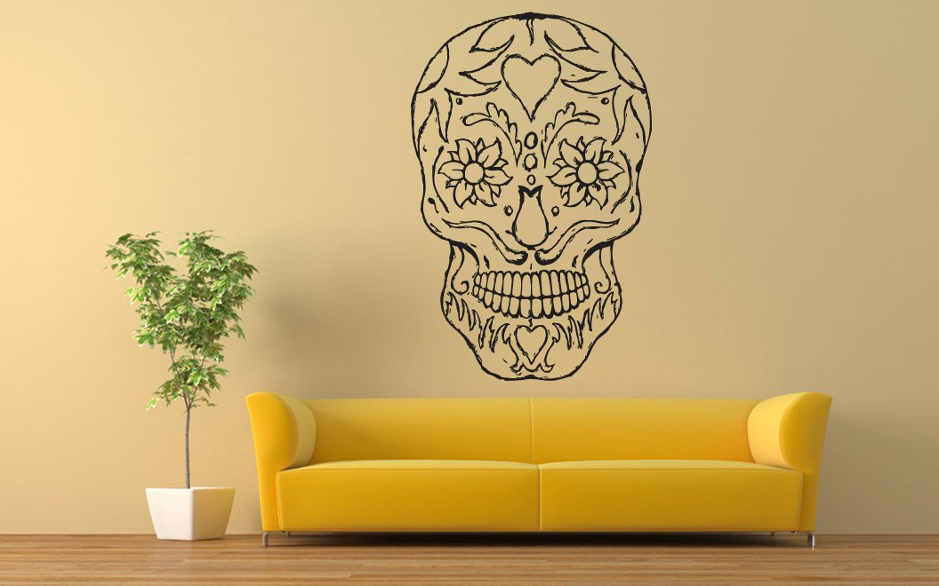 Skull Wall Decal Sticker - Big Day of the Dead Vinyl Art Mural for Home Decor | Perfect for Halloween, Gothic Room, and Día de los Muertos Party Decorations