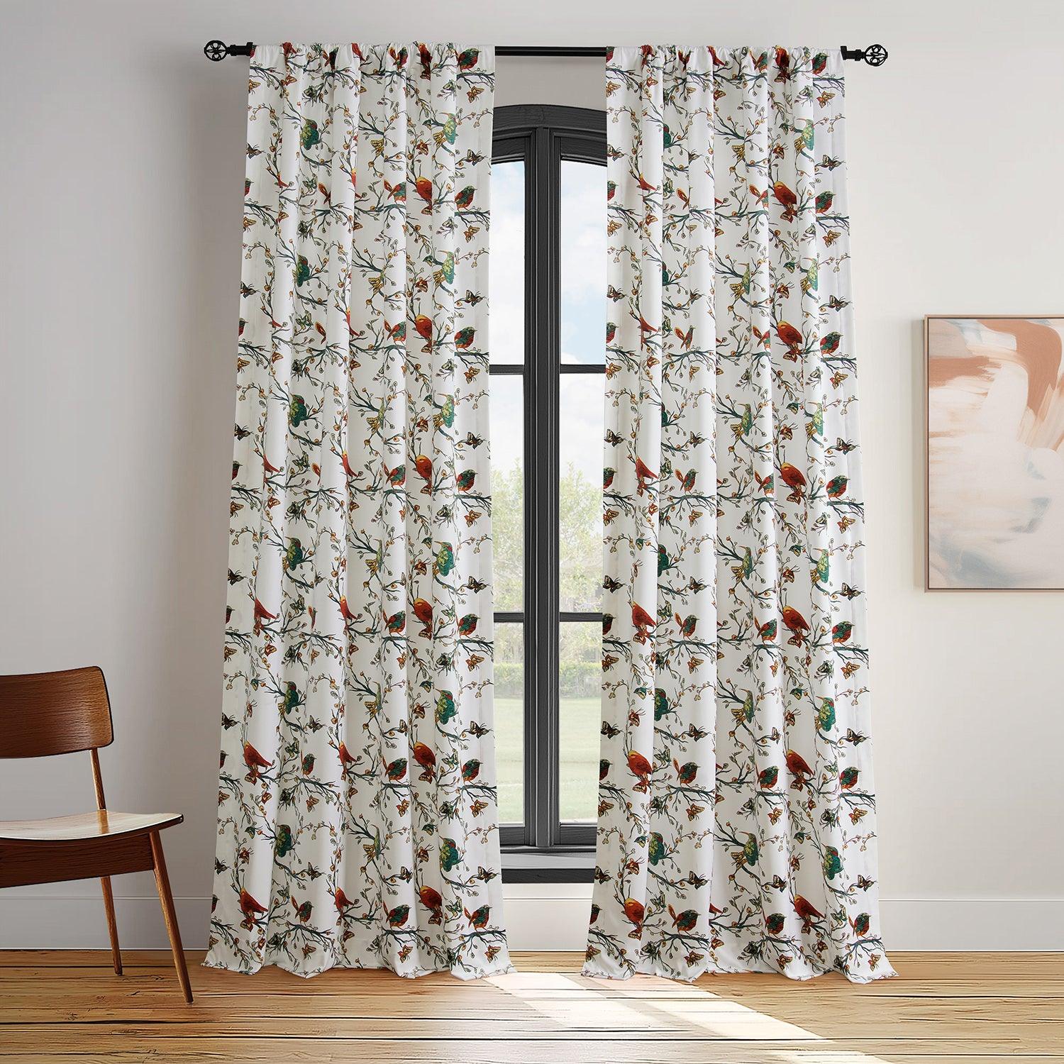 Botanic Garden White Abstract Barcelona Velvet Blackout Curtains for Living Room & Bedroom - Thermal Insulated Window Drapes for Home Decor