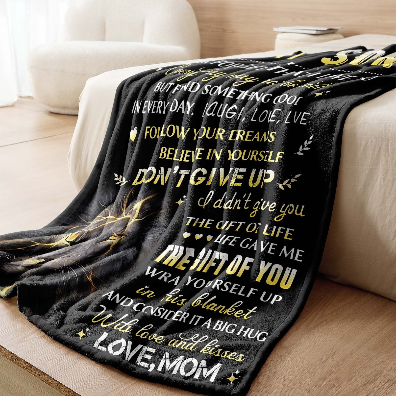 Mom to Son Blanket - 60x50 Inch Throw for Birthday, Graduation, Valentines
