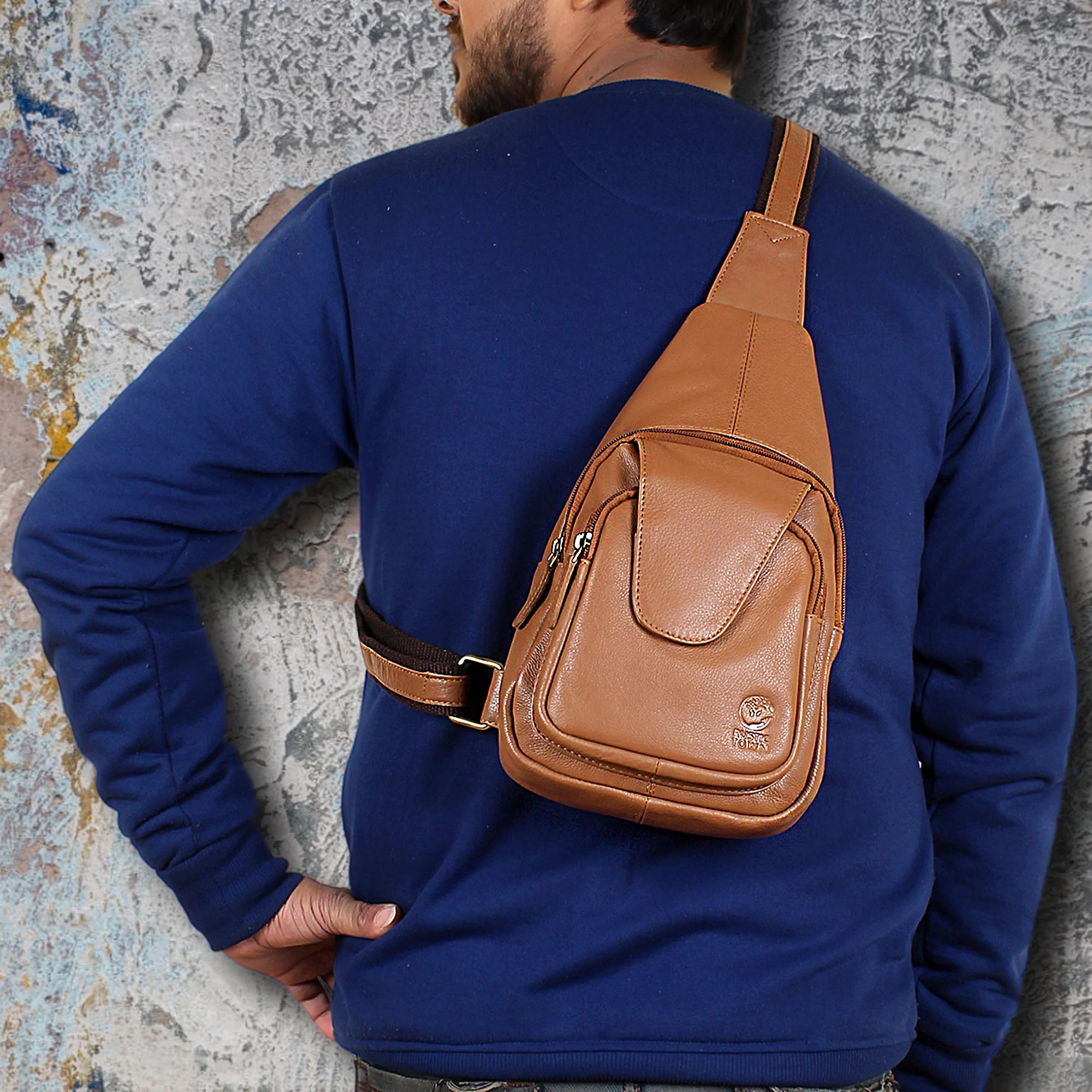Premium Genuine Leather Sling Bag - Crossbody Chest Shoulder Backpack for Men & Women (Brown) - Perfect for Travel, Hiking & Everyday Use