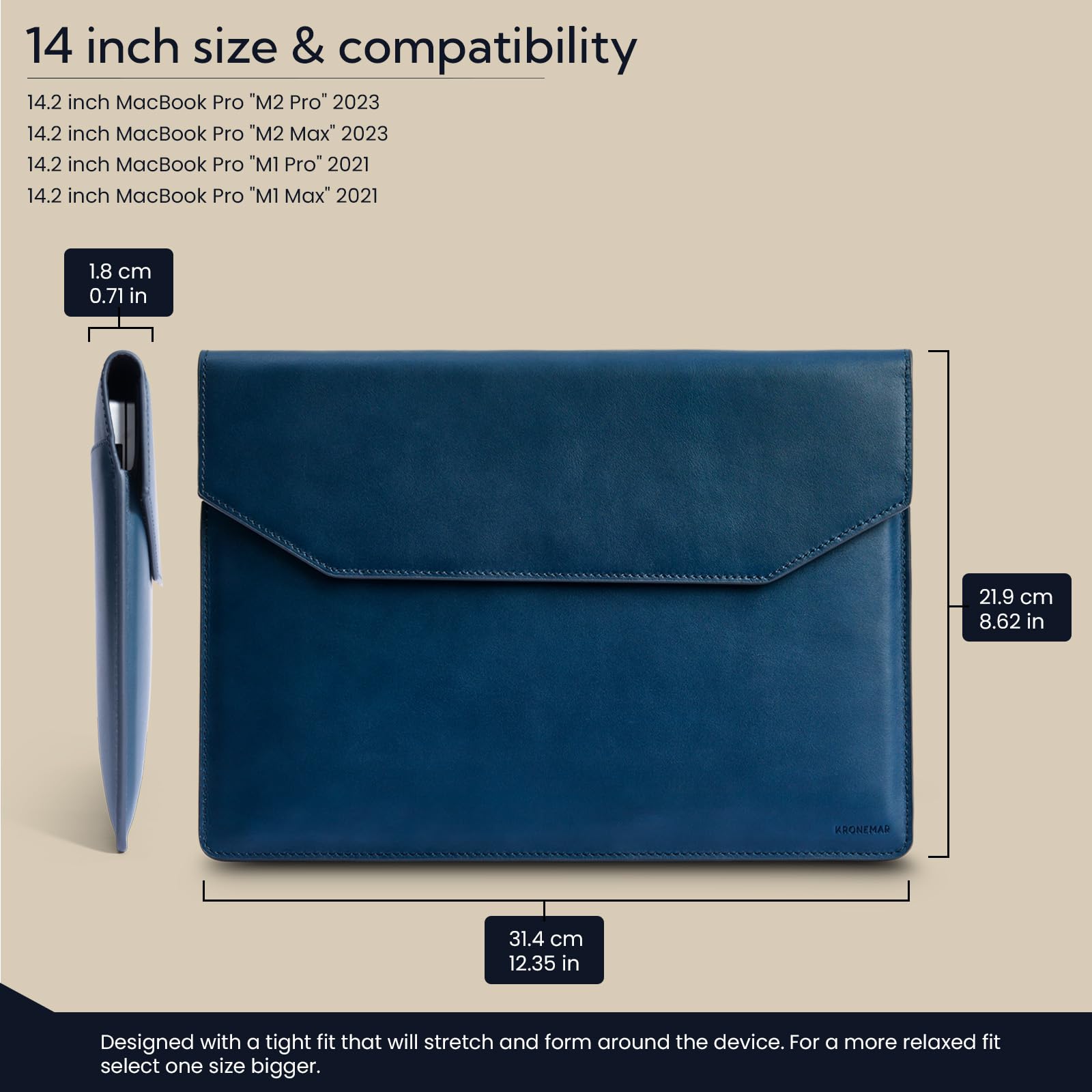 14 Inch Genuine Full-Grain Leather Laptop Sleeve Case for MacBook Pro 14