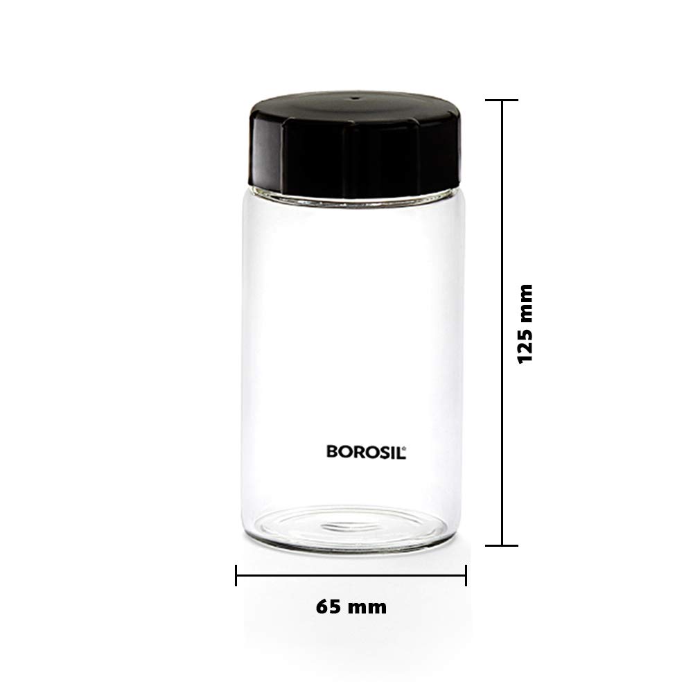 Premium Borosilicate Glass Spice Jars Set of 6 - 250ml Airtight Kitchen Storage Containers for Spices, Herbs & Tea | Transparent Neo Design | Ideal for Pantry Organization & Cooking Essentials (BVS6NEOSJ250)