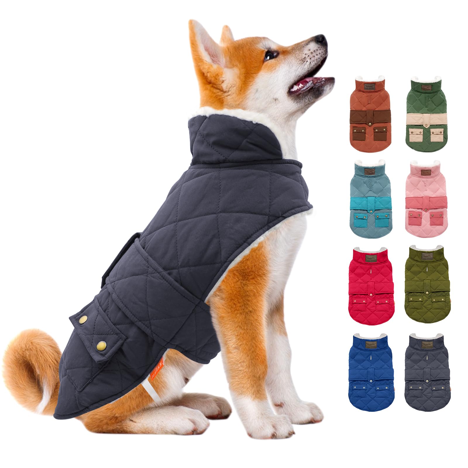 KYEESE Warm Windproof Padded Sherpa Dog Jacket with Furry Collar - Winter Coat for Small Dogs (Gray, Size S) - Perfect for Outdoor Walks & Cold Weather Protection