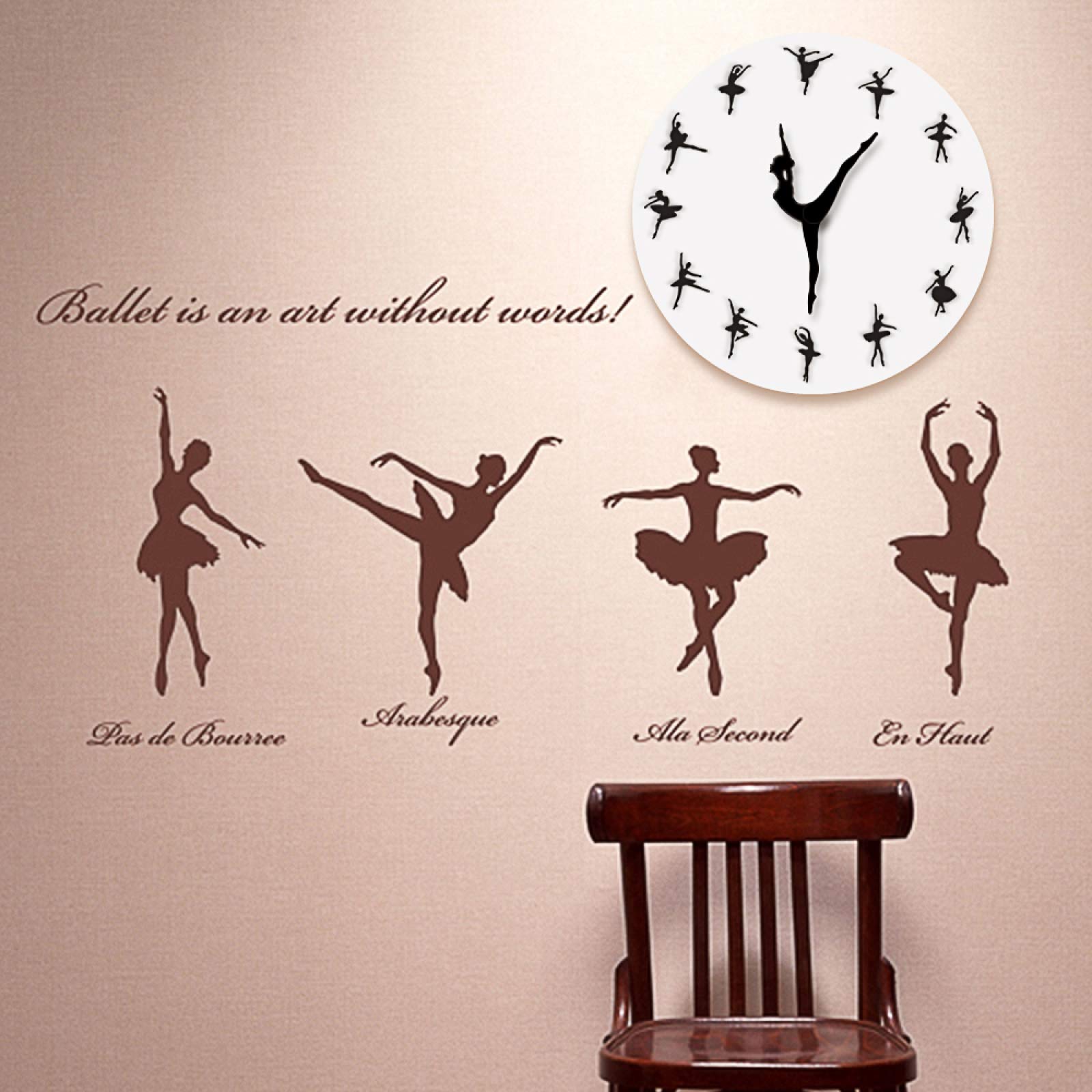 Elegant Ballerina Wall Clock - Modern Ballet Dancer Needle Hand Wall Watch for Baby Girl Nursery Decor | Perfect for Kids' Rooms, Dance Studios & Ballet Themed Decorations