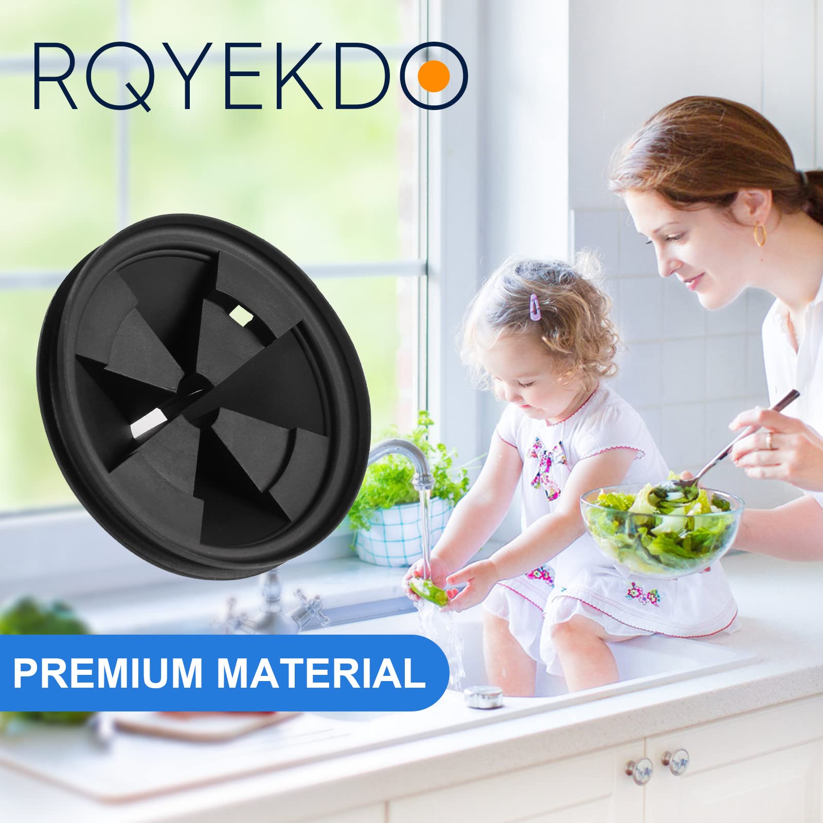 RQYEKDO 3 3/8 Inch Garbage Disposal Splash Guard - Compatible with InSinkErator Evolution & Moen Models, Black Sink Baffle Drain Plug (1-Pack) - Perfect for Kitchen Sink Waste Disposer Accessories & Food Scrap Prevention
