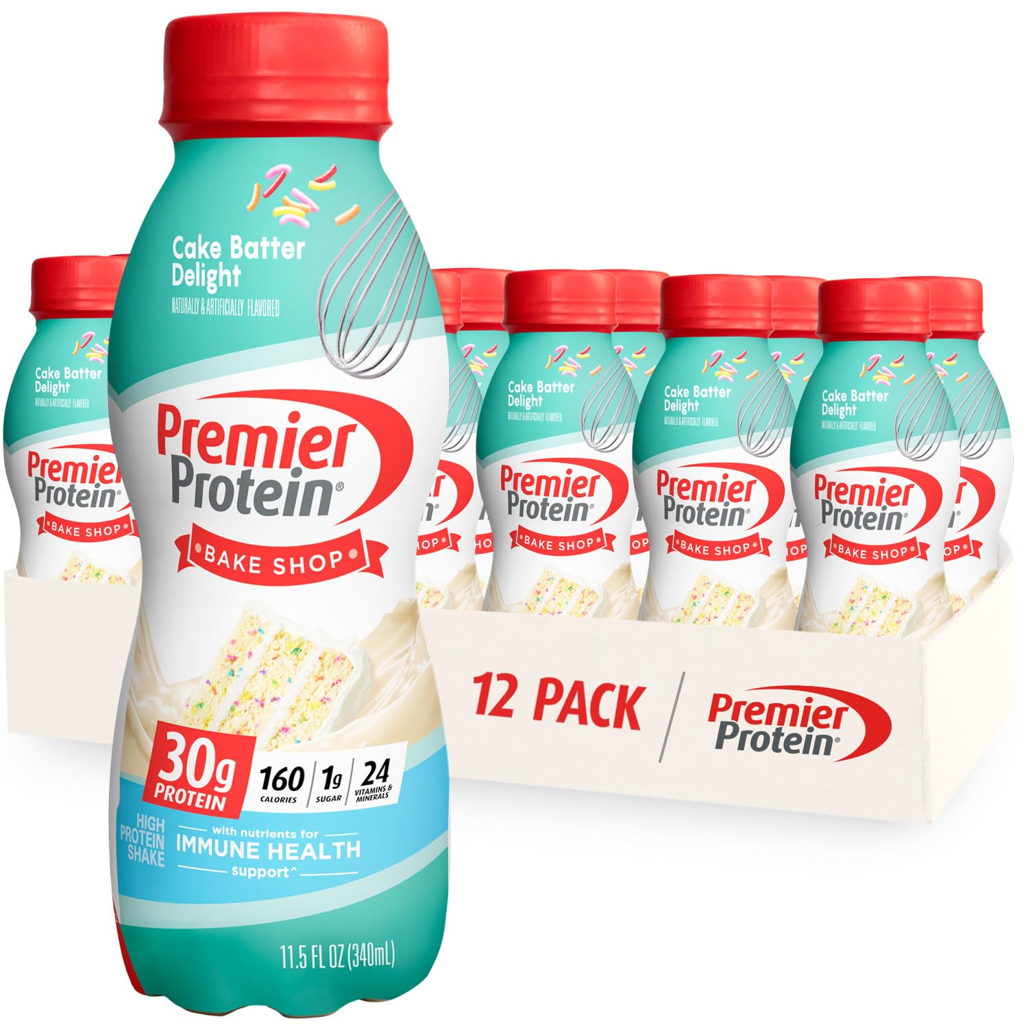 Premier Protein Shake - Chocolate Peanut Butter & Cake Batter Flavors, 30g High Protein, 1g Low Sugar, 24 Vitamins & Minerals, 12 Pack - Perfect for Post-Workout Recovery, Meal Replacement & On-the-Go Nutrition