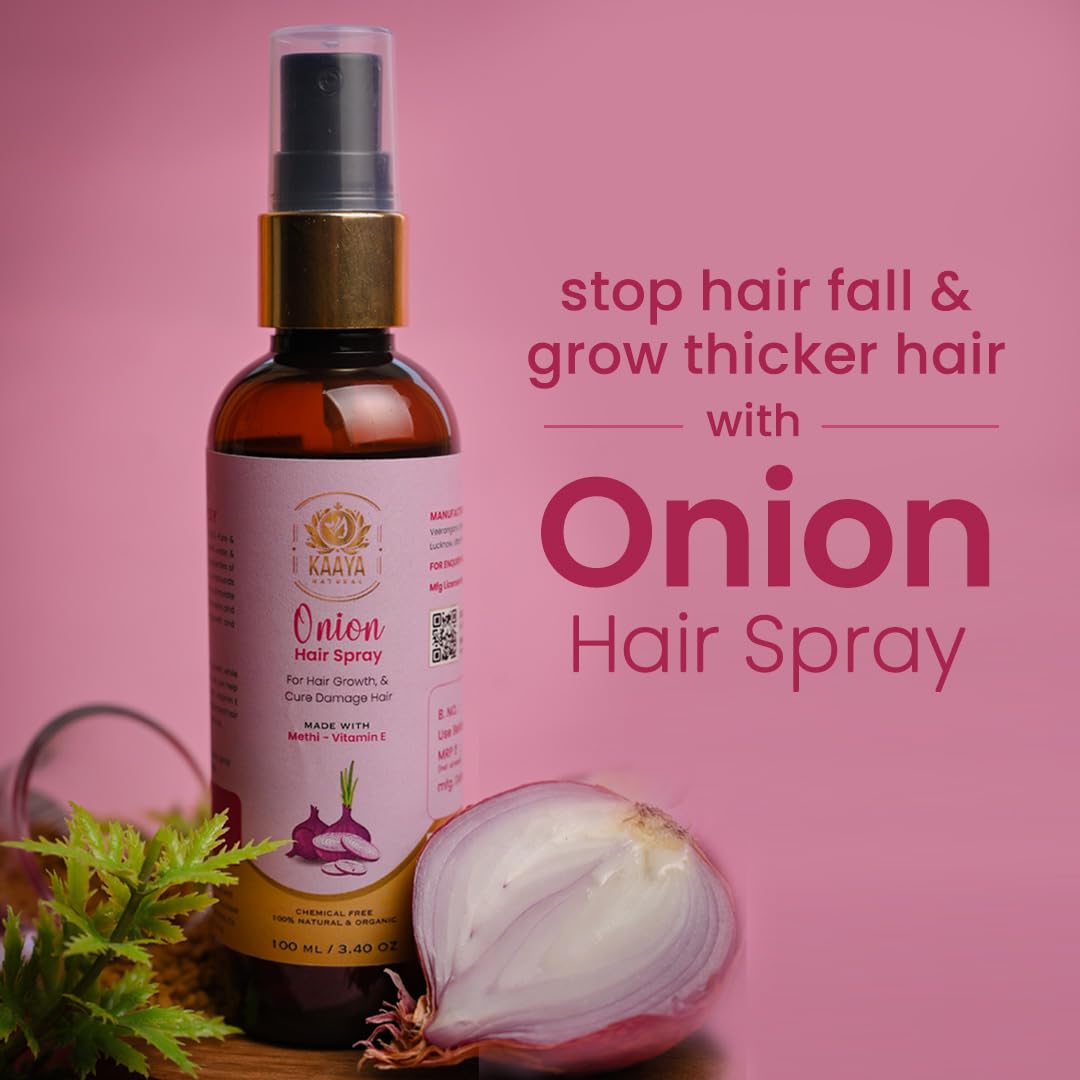 Kaaya Natural Onion Hair Spray for Hair Growth & Repair - 100% Organic & Chemical-Free | Unisex Hair Care Treatment for Thicker, Healthier Hair | 100ml Bottle | Perfect for Daily Use & Scalp Massage