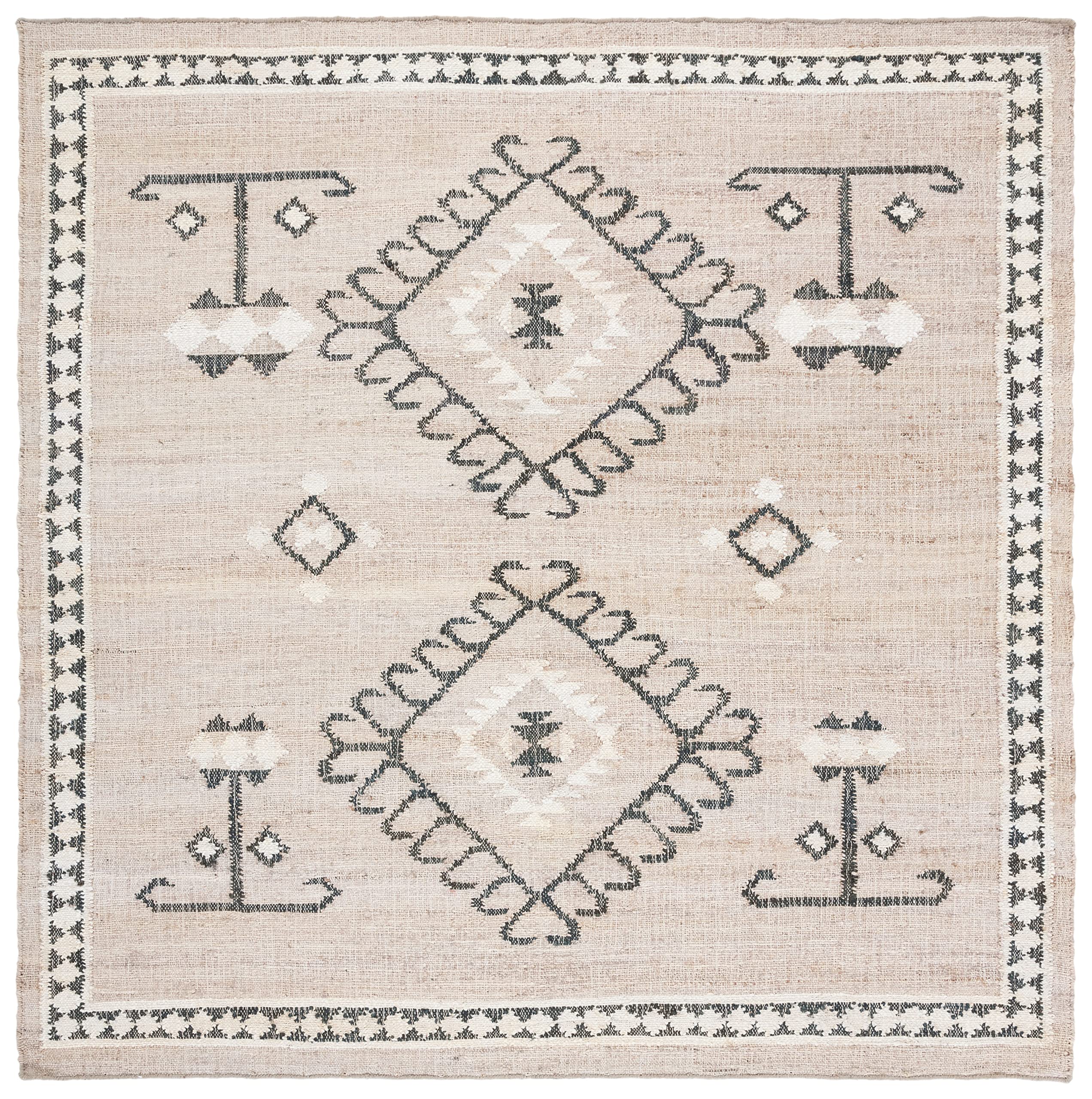 SAFAVIEH Kilim Collection 7' Square Grey/Black KLM762F Handmade Flatweave Premium Jute Area Rug - Perfect for Living Room, Dining Room & Bedroom Decor