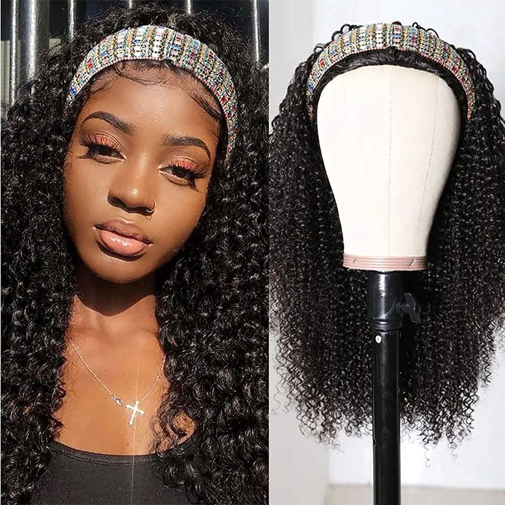 Nadula 10A Afro Kinky Curly Half Wig - 100% Virgin Human Hair for Black Women | 18 Inch 180% Density No Lace Front Glueless Headband Wig | Perfect for Daily Wear, Parties & Protective Styling