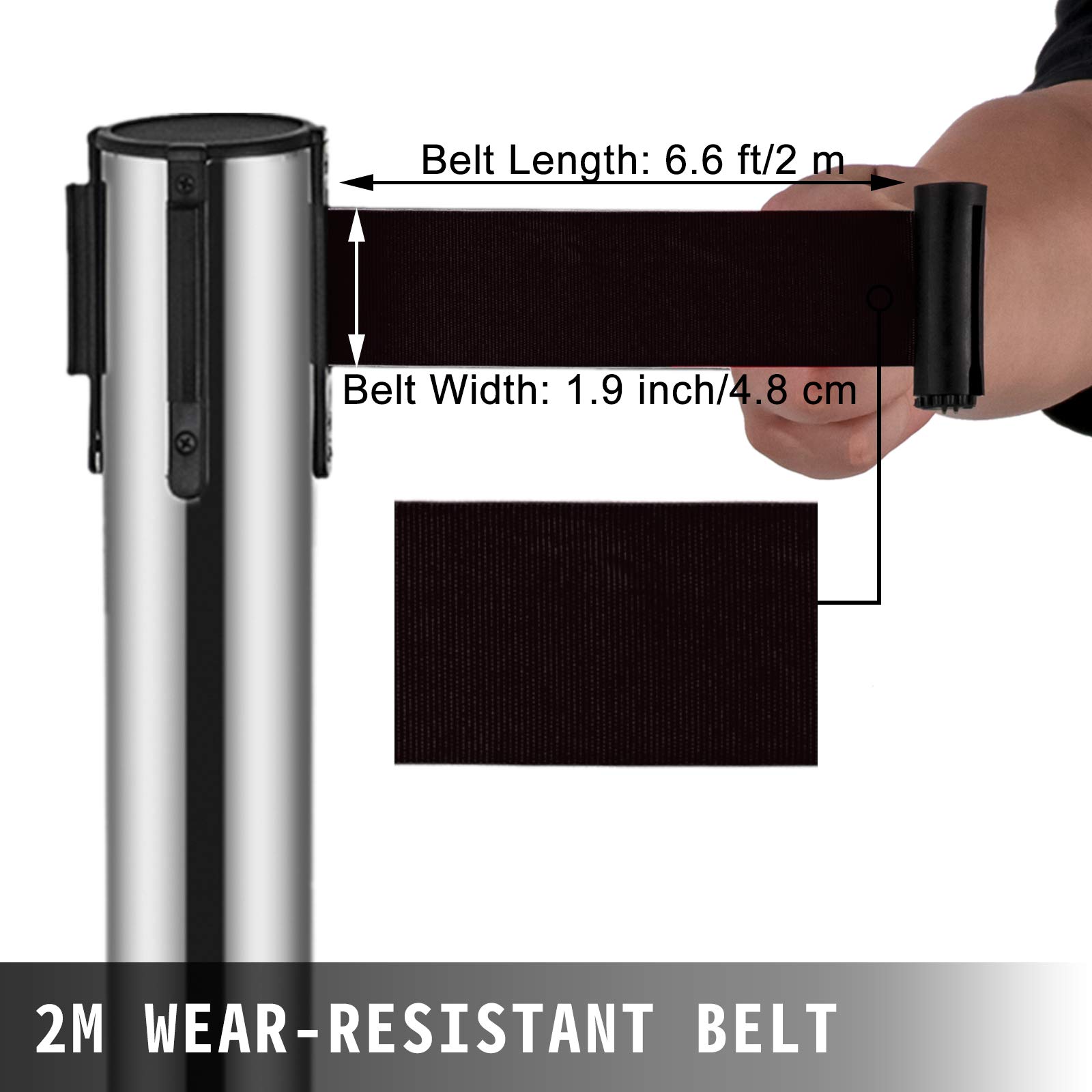6 Pcs Stainless Steel Stanchion Posts with 6.5' Retractable Belt Rope - 36In Black Crowd Control Barriers for Events, Parties & Queue Management - Durable Silver Queue Poles for Indoor/Outdoor Use