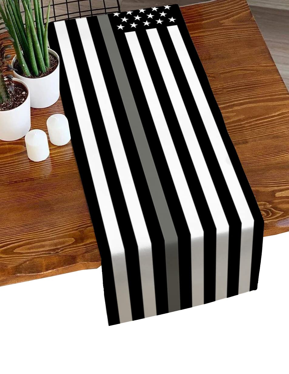 36 Inch Small Table Runner - Gray Line American Corrections Officers Design - US Flag Themed Dresser Scarf & Coffee Table Runner for Kitchen, Dinner Parties & Home Decor