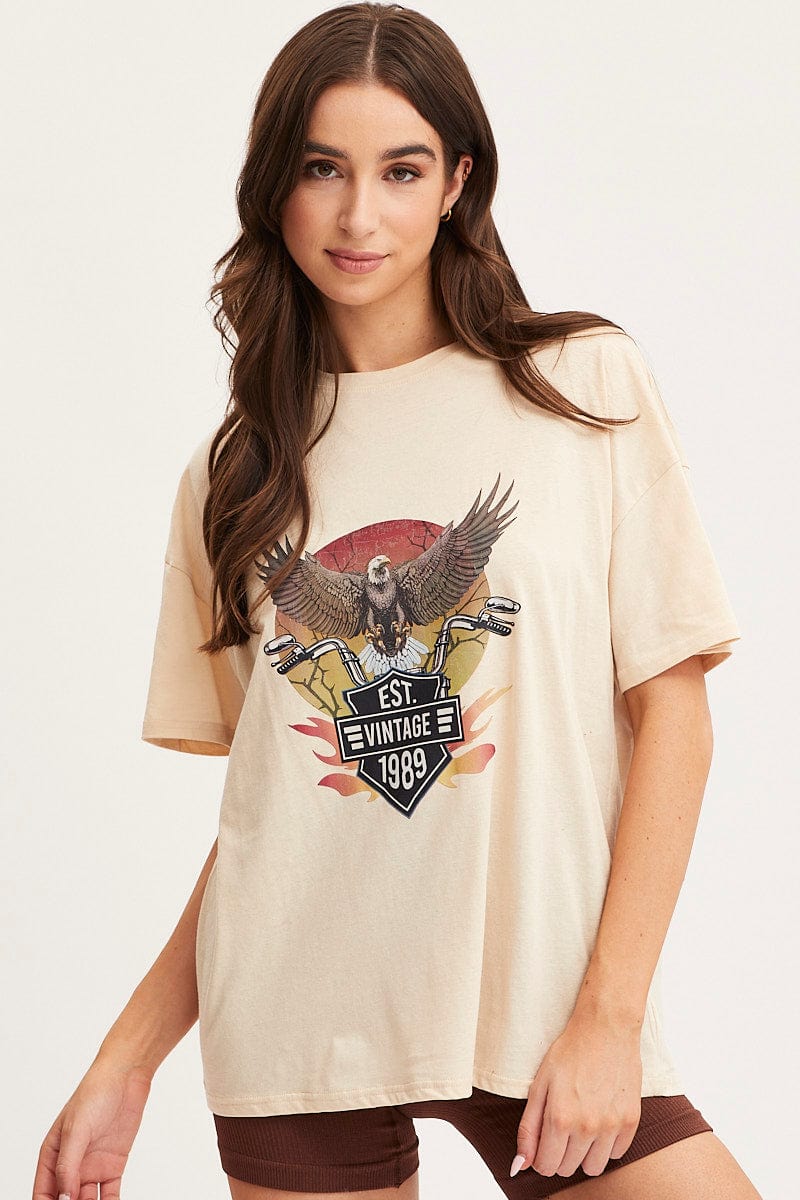 Beige Graphic T-Shirt for Men & Women - Soft Cotton Short Sleeve Tee - Casual Streetwear for Everyday Wear