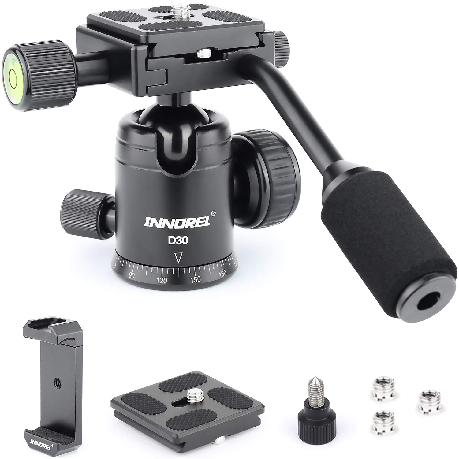 INNOREL D30 Heavy Duty Tripod Ball Head with Handle - 360° Panoramic Ballhead for DSLR, Camcorder, Telescope | 1/4