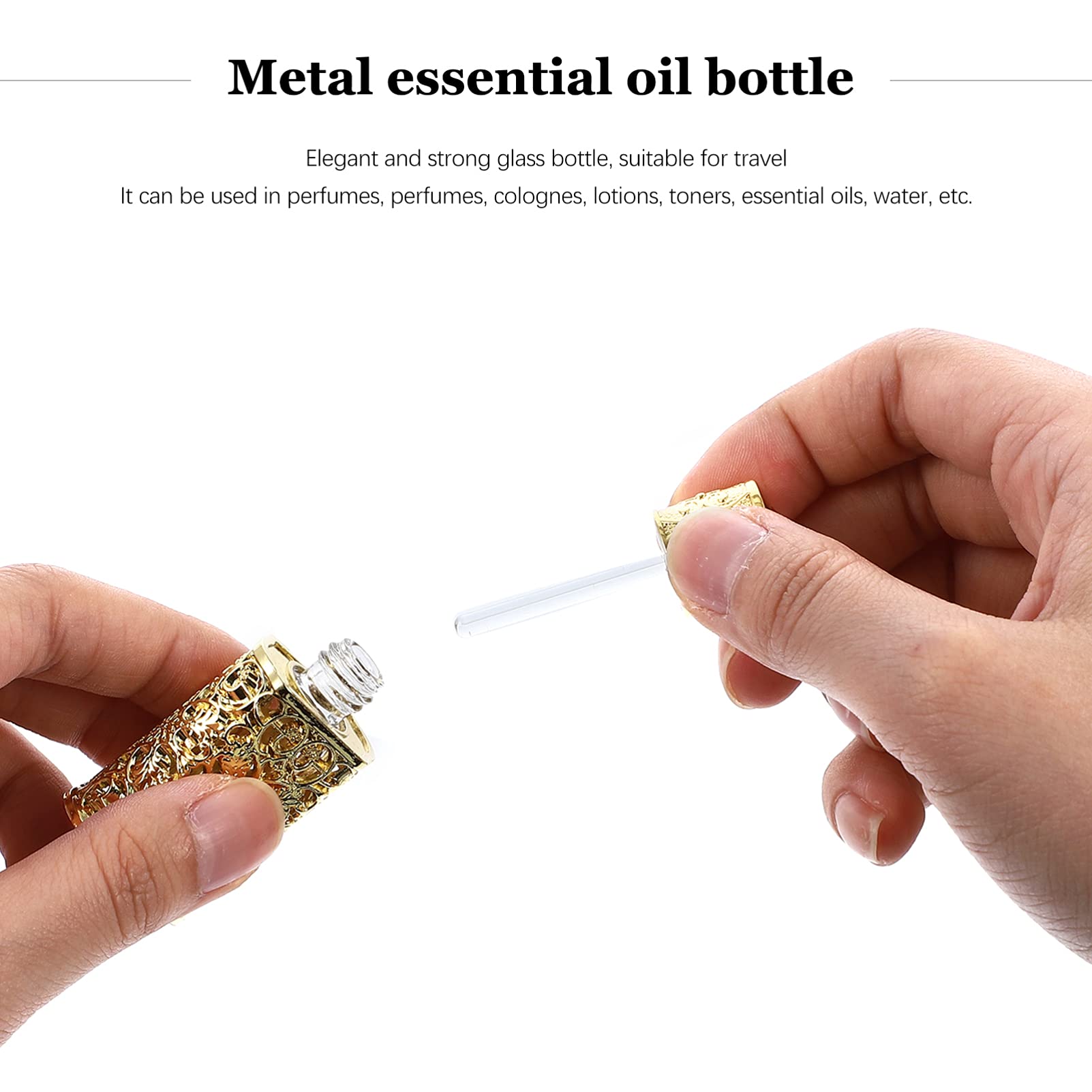 Vintage Metal Essential Oil Bottle - 3ml Small Glass Travel Dispenser for Aromatherapy, Diffusers & DIY Lotions | Retro Spray Bottle for Home, Office & Travel Use