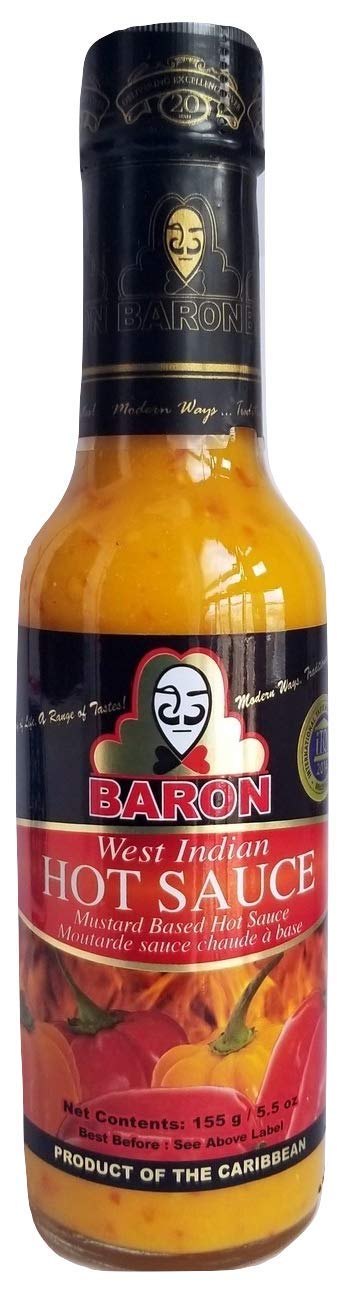 Baron West Indian Mustard Hot Sauce - 5.5 oz Bottle (Pack of 6) | Spicy Caribbean Condiment for BBQ, Wings & Seafood | Authentic Island Flavor