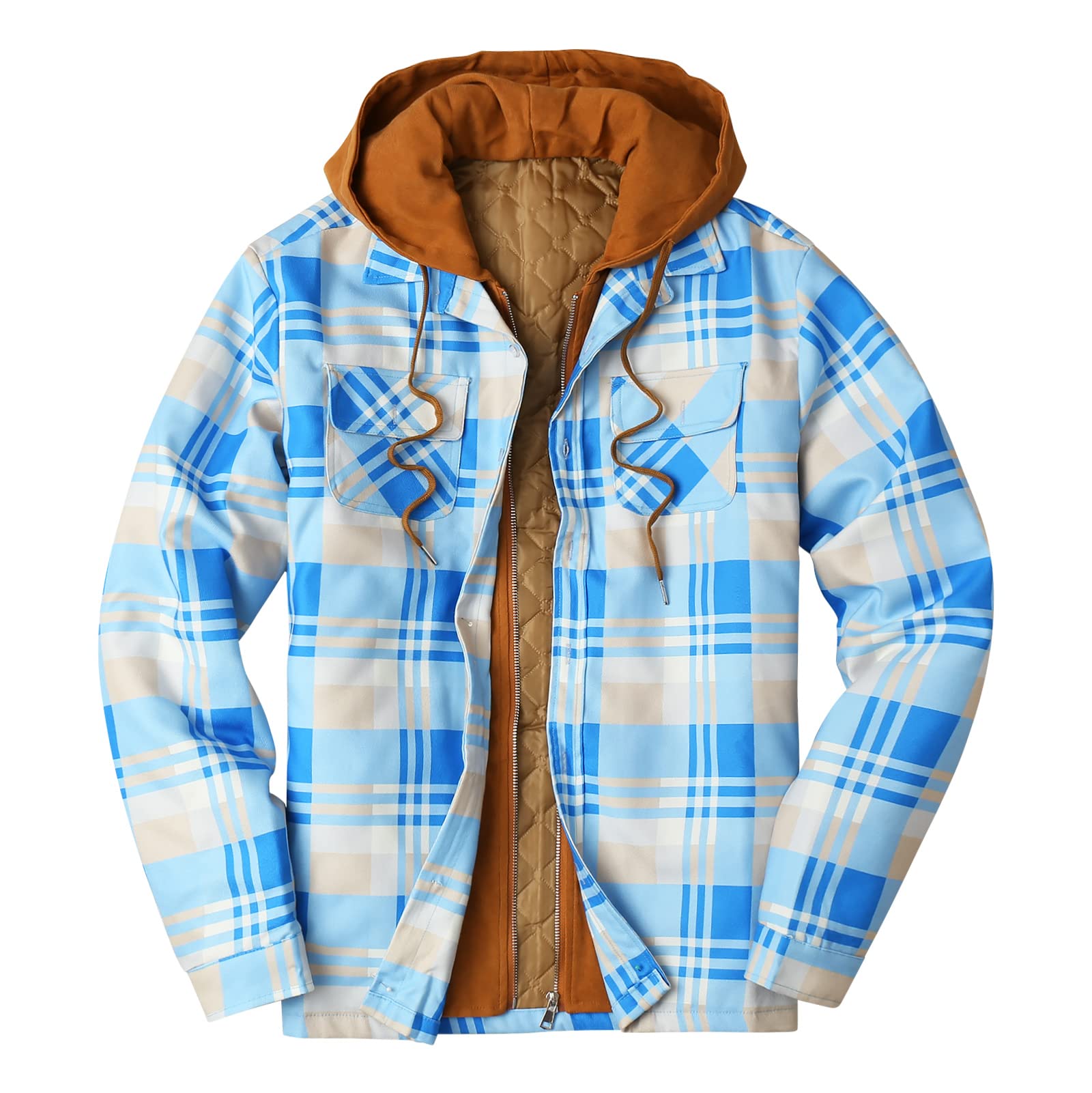 Men's Sherpa Lined Fleece Plaid Flannel Jacket - Warm Button Down Zip Up Coat with Hood for Outdoor Activities, Hiking & Casual Wear
