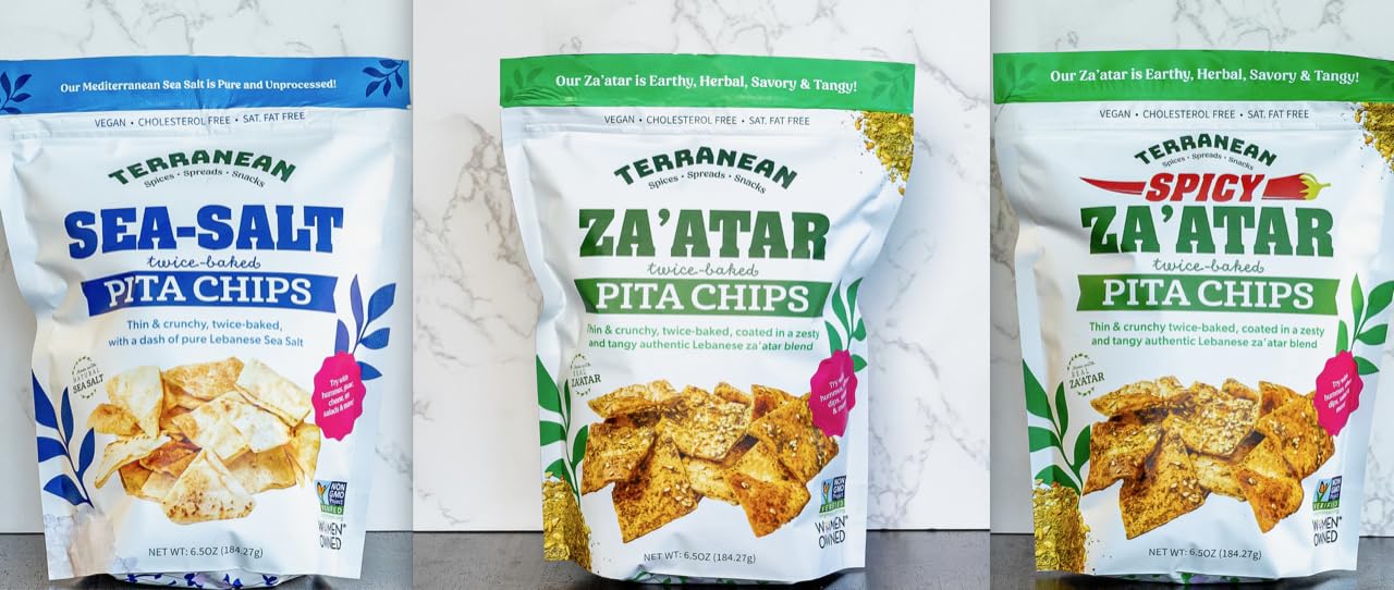 Terranean Herbs Pita Chips - Authentic Twice Baked, Thin & Crunchy Mediterranean Snacks (Assorted 3 Pack) | Perfect for Parties, Picnics & Healthy Snacking