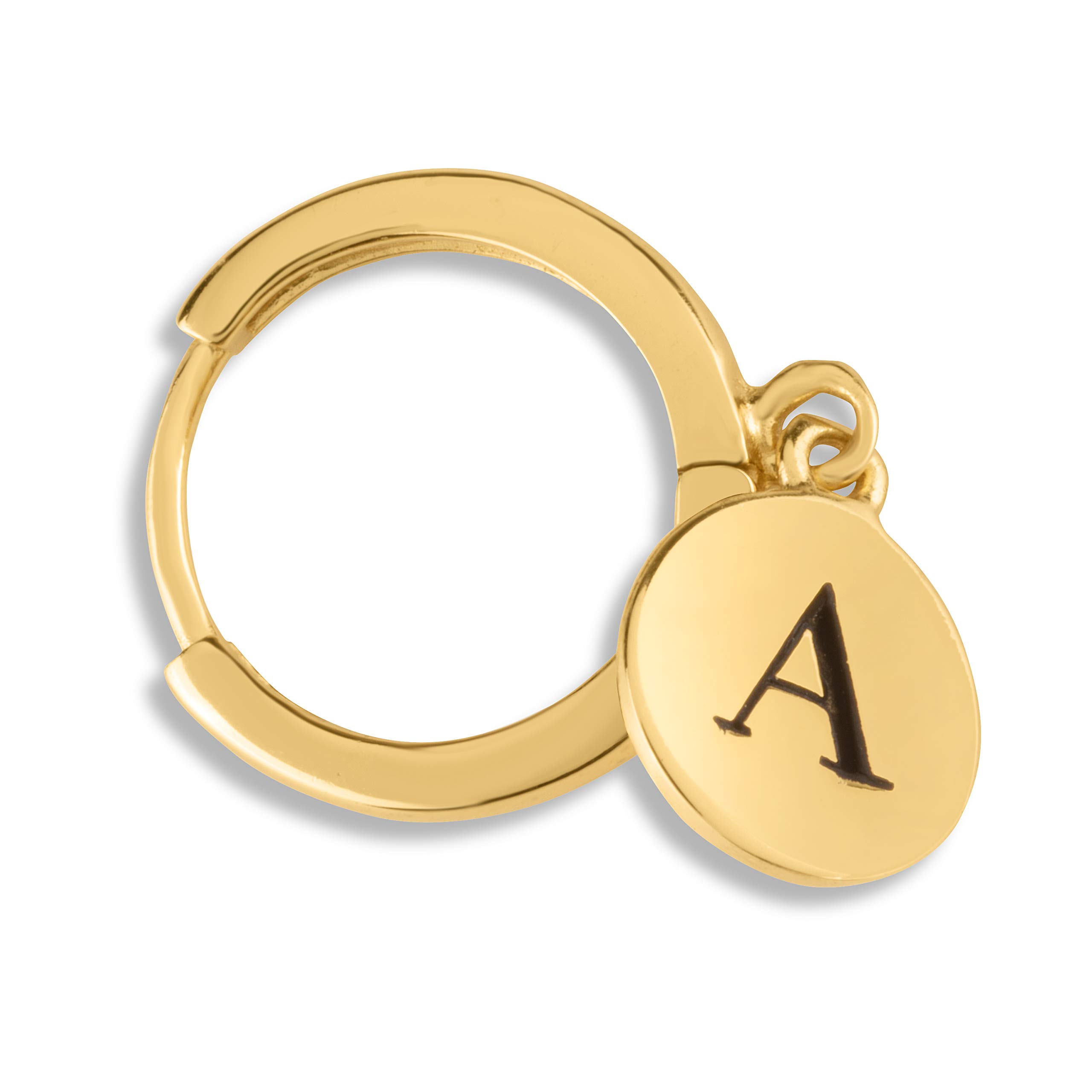 18K Gold Plated Sterling Silver Initial Engraved Women's Huggie Earrings - Personalized Disc Hoop Earrings for Everyday Wear, Gift Giving & Special Occasions