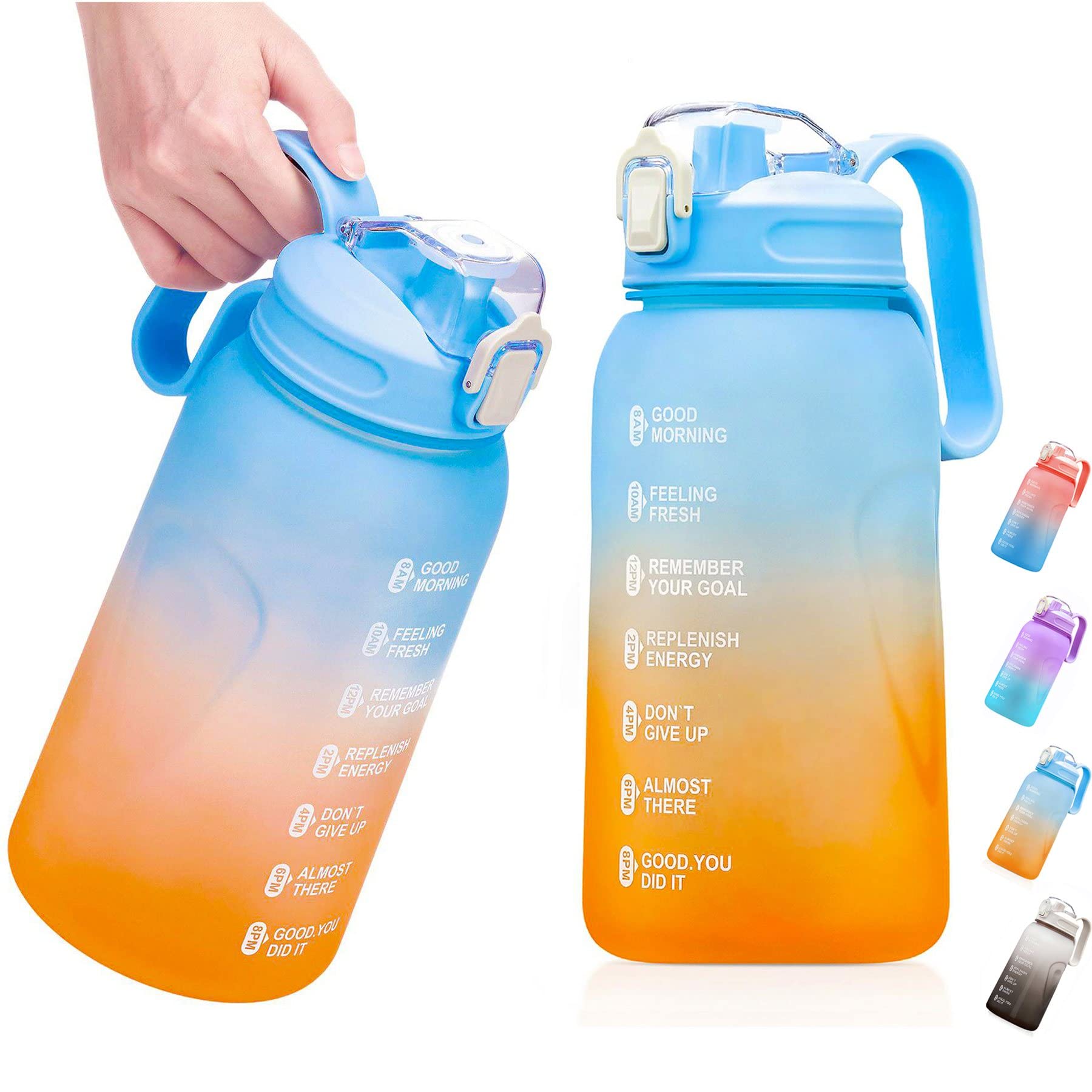 2L Motivational Water Bottle with Straw & Time Marker - Gym & Outdoor