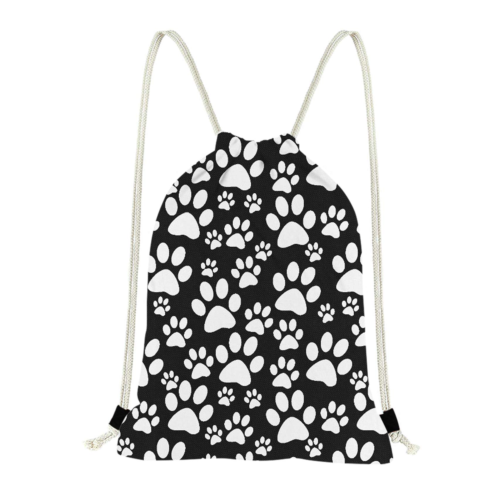 UNICEU Drawstring Backpack with Dog Paws Print - Lightweight Gym Sack for Men & Women - Perfect for Travel, School, Sports, and Storage (Black) - Carry Shoes, Books, Clothes & Essentials On-The-Go