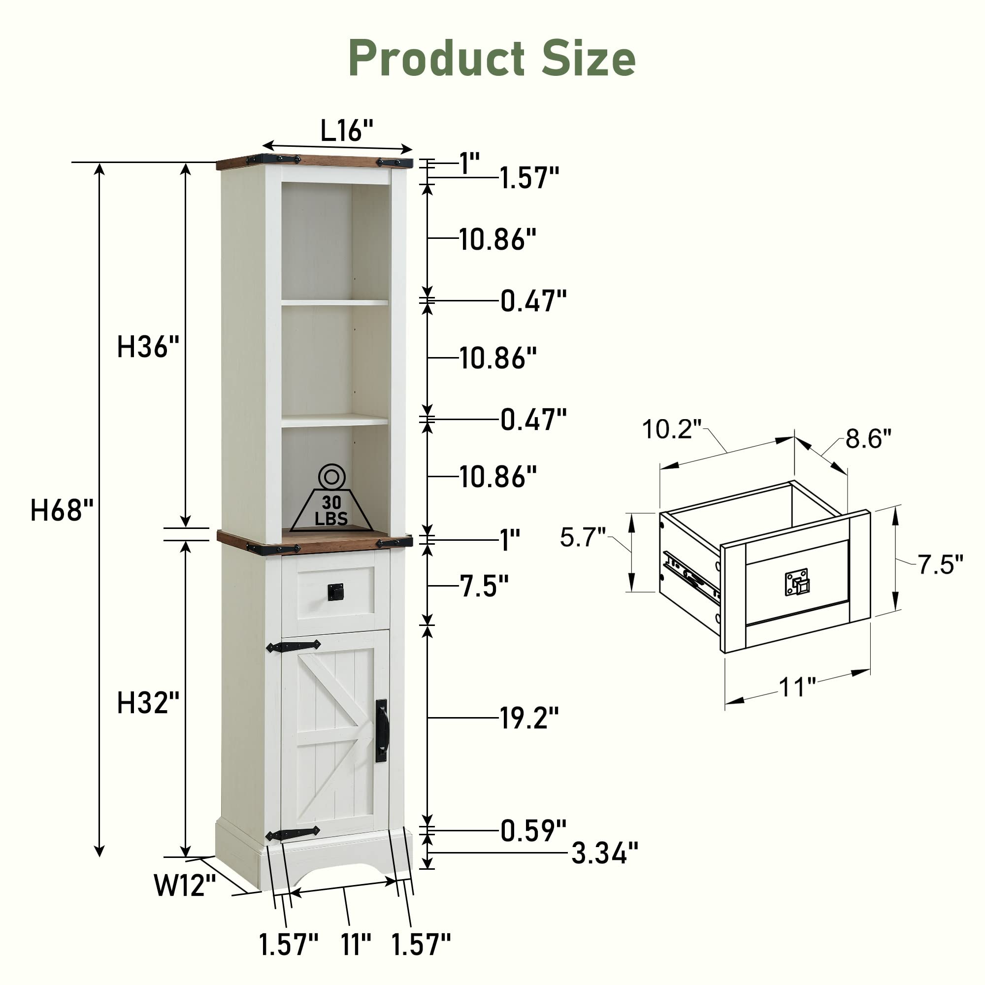 Farmhouse Bathroom Storage Cabinet with Adjustable Shelves & Drawer - Rustic Oak & Antique White Tall Linen Tower for Bathroom, Living Room, Bedroom Organization - Perfect for Towel Storage, Toiletries & Home Decor