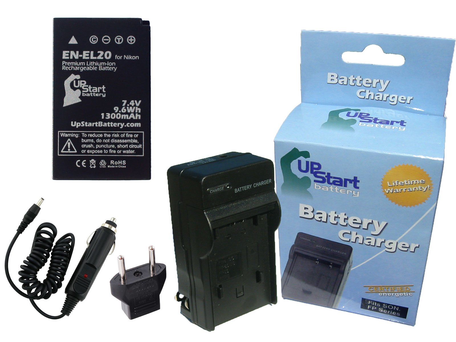 Replacement Battery and Charger for Nikon 1 J3 Camera - EN-EL20 Compatible 1300mAh Li-ion with Car Plug & EU Adapter - Perfect for Travel Photography and Backup Power