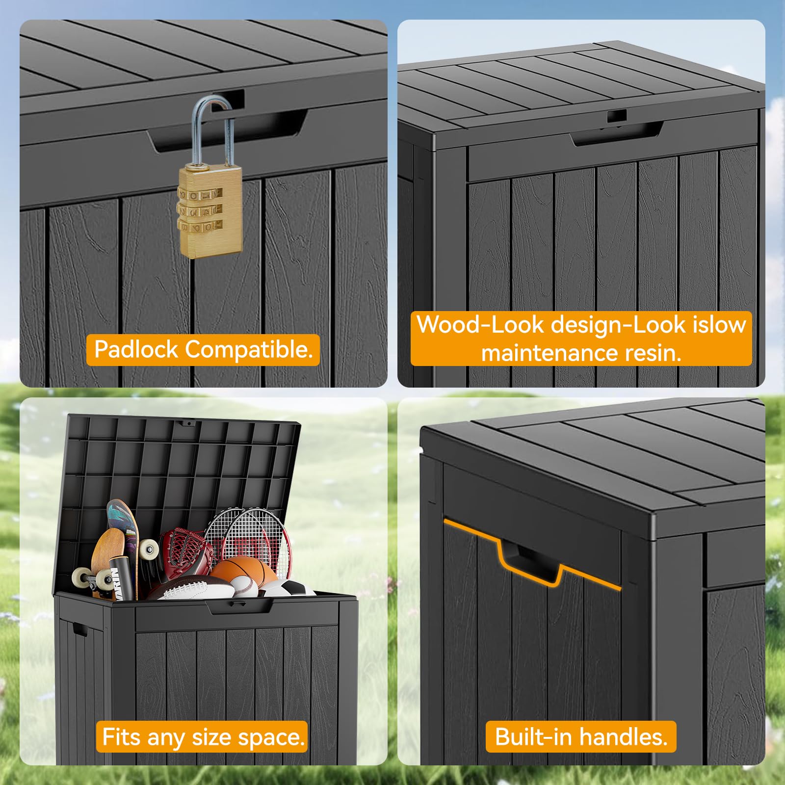 32 Gallon Waterproof Deck Box - Lockable Outdoor Storage for Garden Tools, Pool Accessories, Patio Furniture & Cushions | Durable Resin Indoor/Outdoor Storage Bench for Backyard, Poolside & Patio Organization