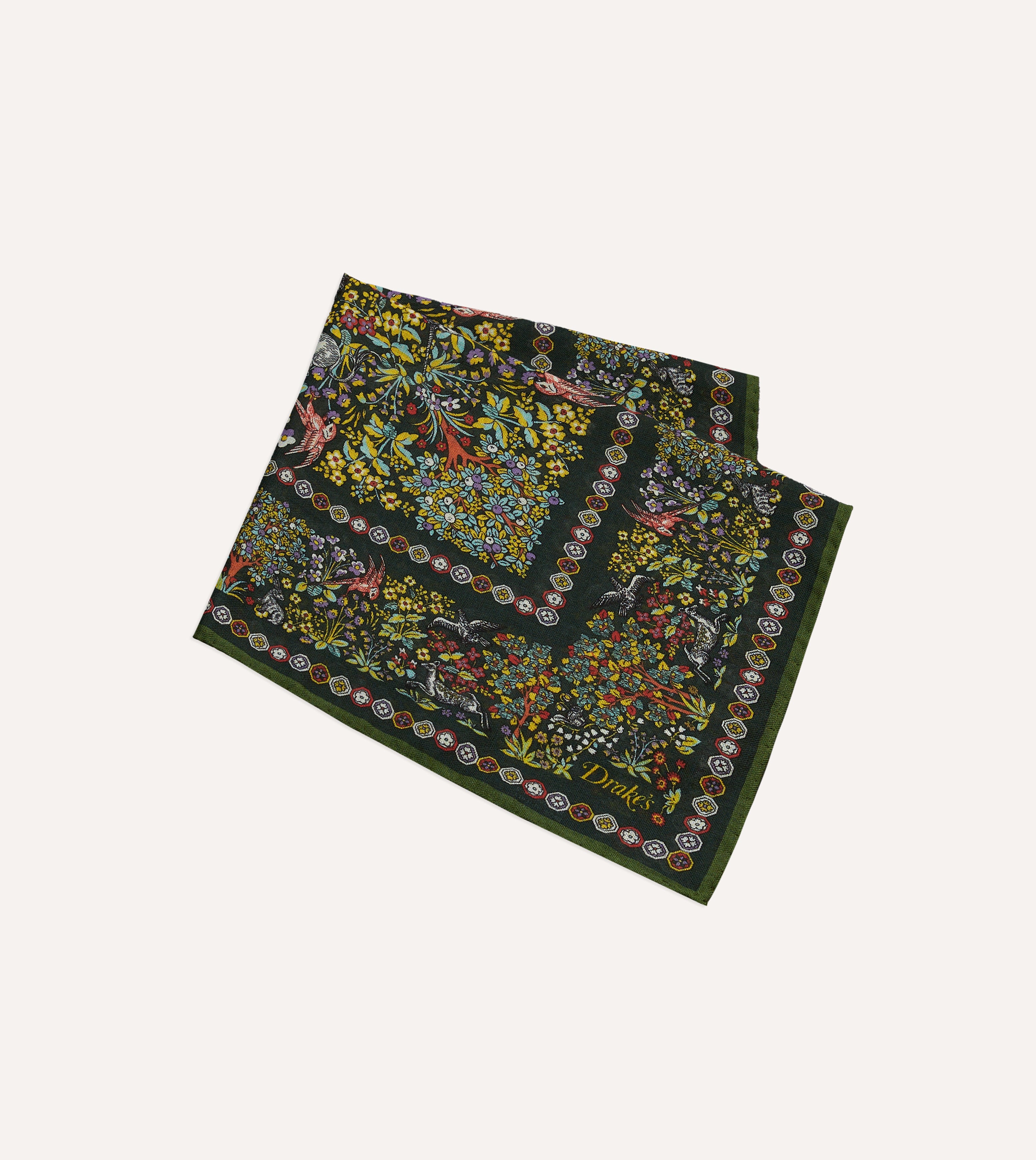 Luxury Gold Floral Unicorn Print Wool Silk Pocket Square for Men - Elegant Handkerchief for Weddings, Business Suits & Formal Occasions