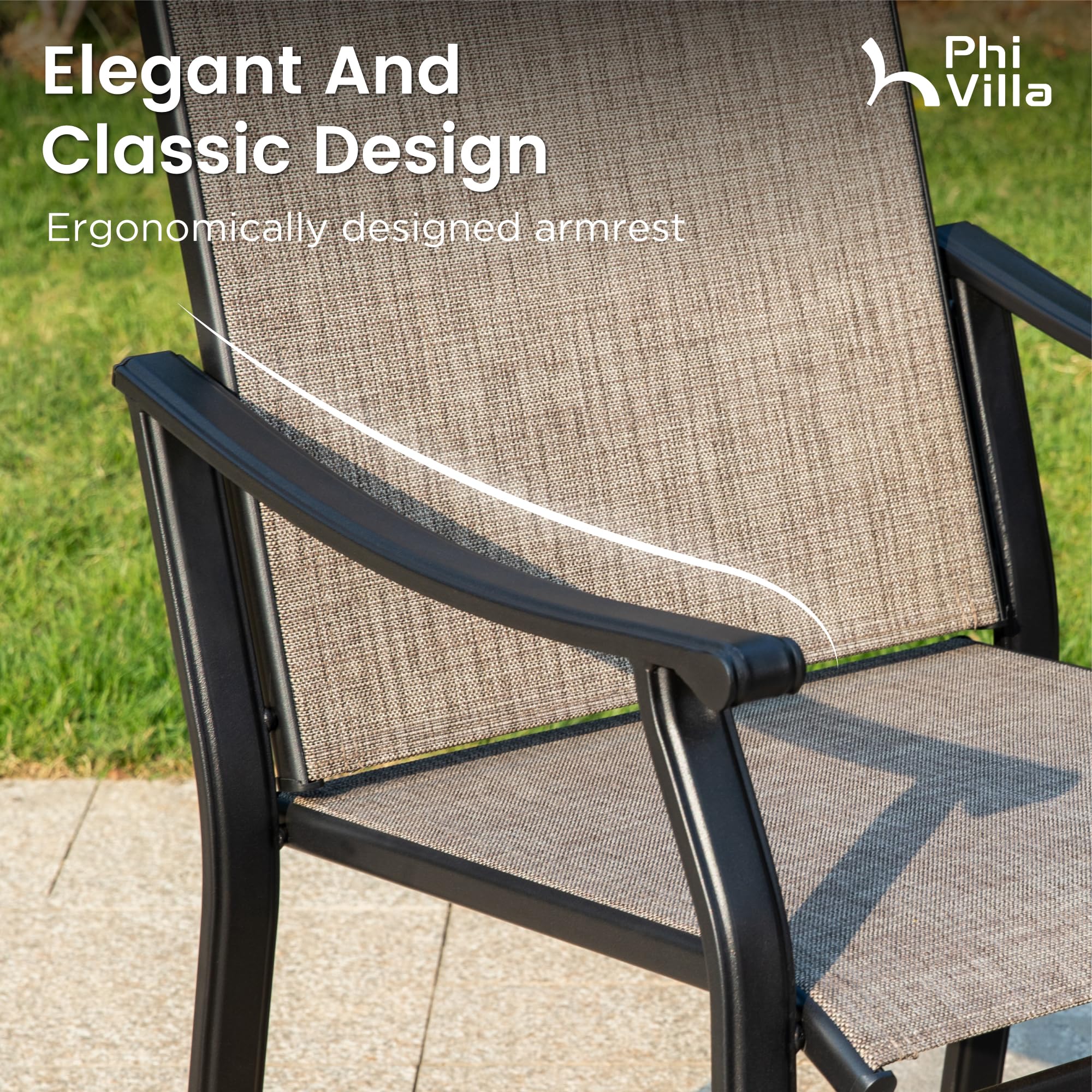 PHI VILLA 6-Piece Outdoor Dining Set - Textilene Fabric Chairs & Metal Table with Umbrella Hole - Weather-Resistant Patio Furniture for Backyard, Garden, Poolside & Outdoor Entertaining