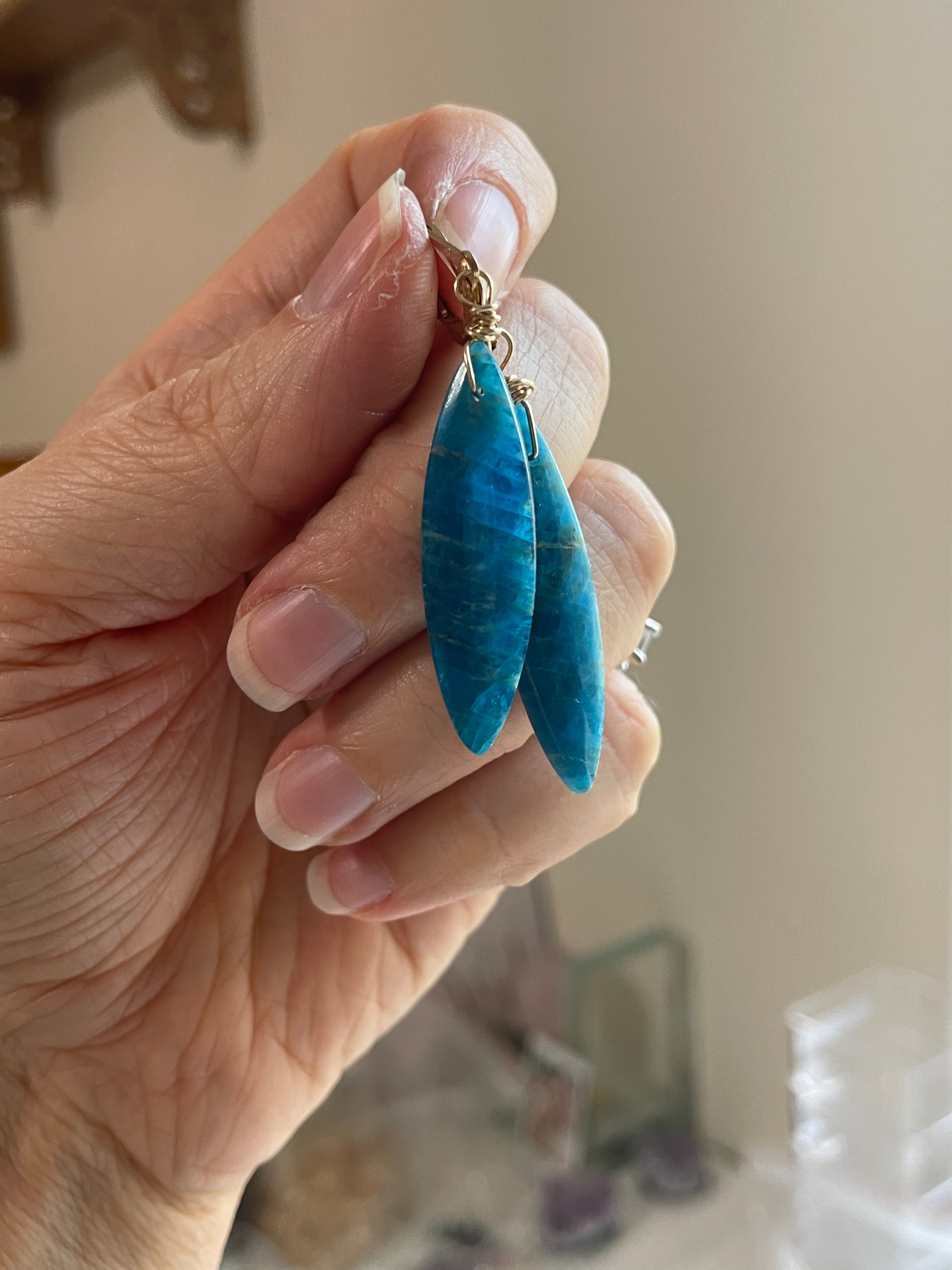 Gold Blue Apatite Dangle Crystal Earrings for Women - Elegant Handmade Bohemian Jewelry for Party, Wedding & Special Occasions