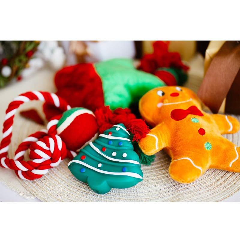 Christmas Dog Stocking Gift Set - 5 Pack Festive Puppy Stockings with Squeaky Toys & Cotton Rope Toys - Perfect for Holiday Pet Gifts & Christmas Puppy Surprises