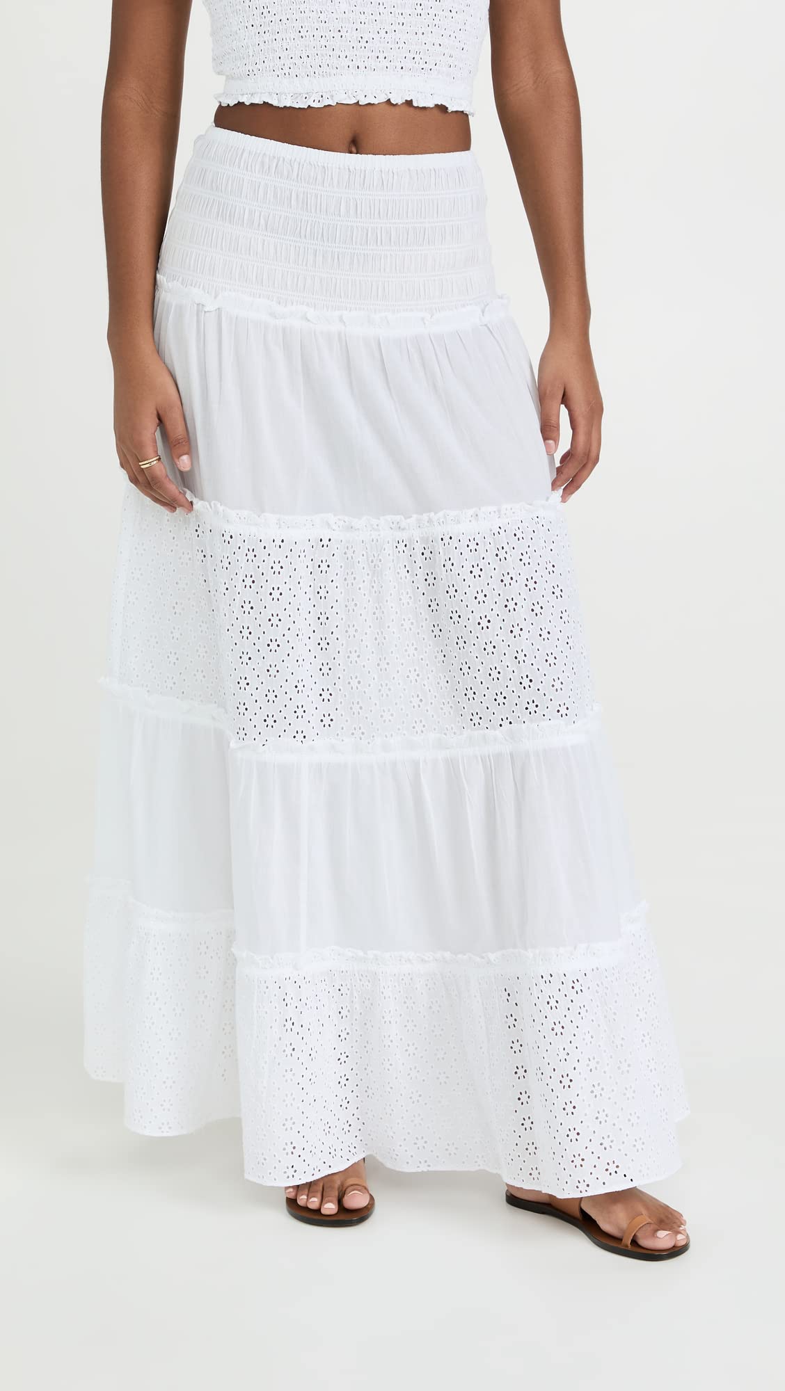 Women's Smocked Skirt - Floral Summer Midi Skirt with Elastic Waist | Perfect for Beach, Vacation & Casual Outfits