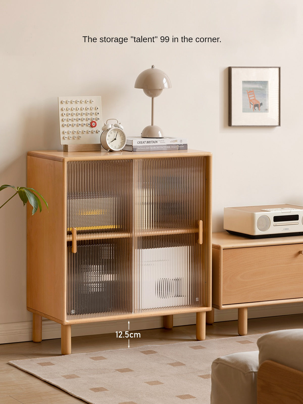 Solid Beech Wood Sliding Door Side Cabinet - Modern Storage Solution for Bedroom, Living Room & Office