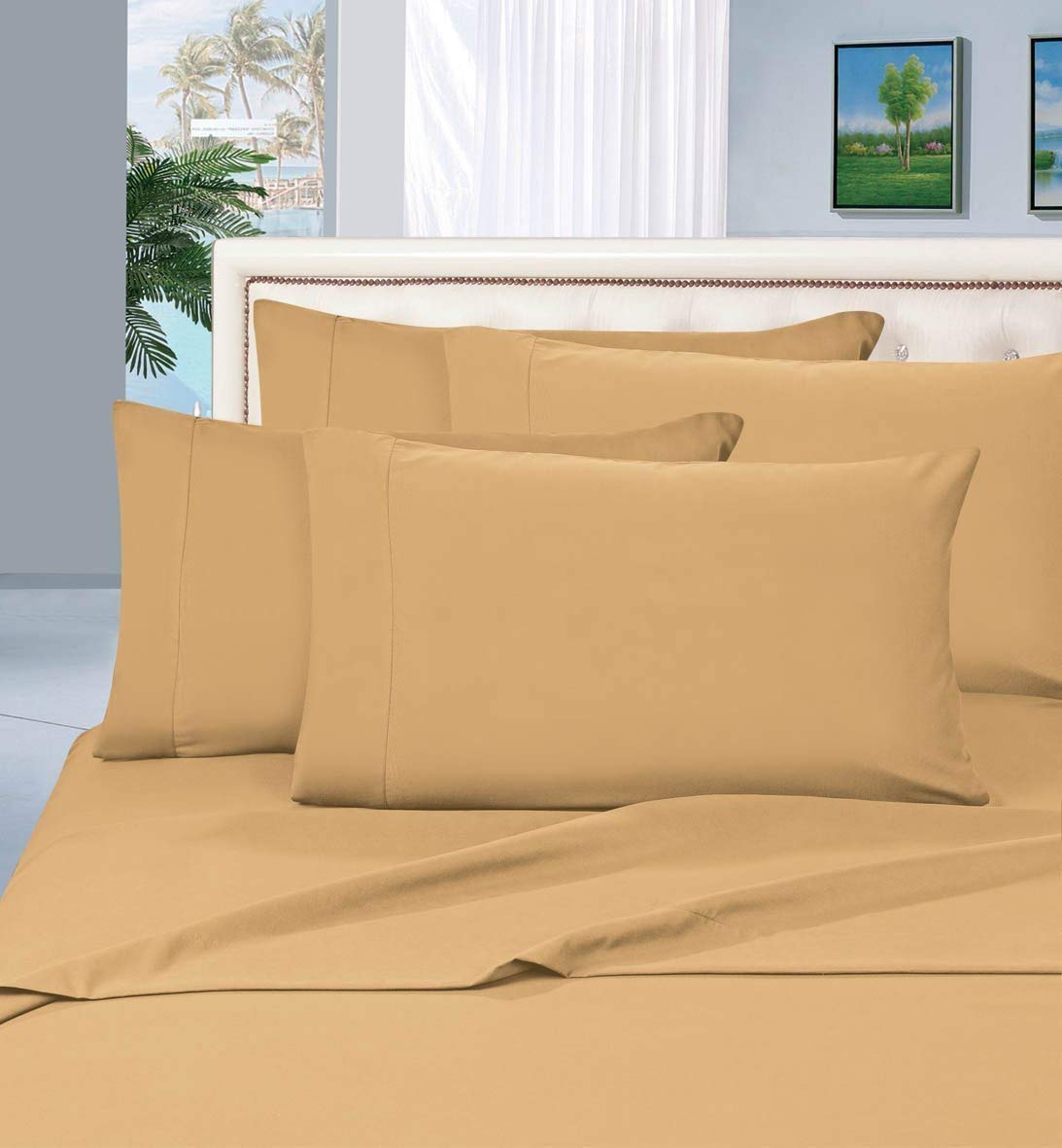 4PCs Twin XL 12'' Deep Pocket 100% Cotton Bed Sheet Set - Soft & Sateen Weave Luxury Bedding, Solid Gold Color - Perfect for Guest Rooms, Dorms & Cozy Bedrooms