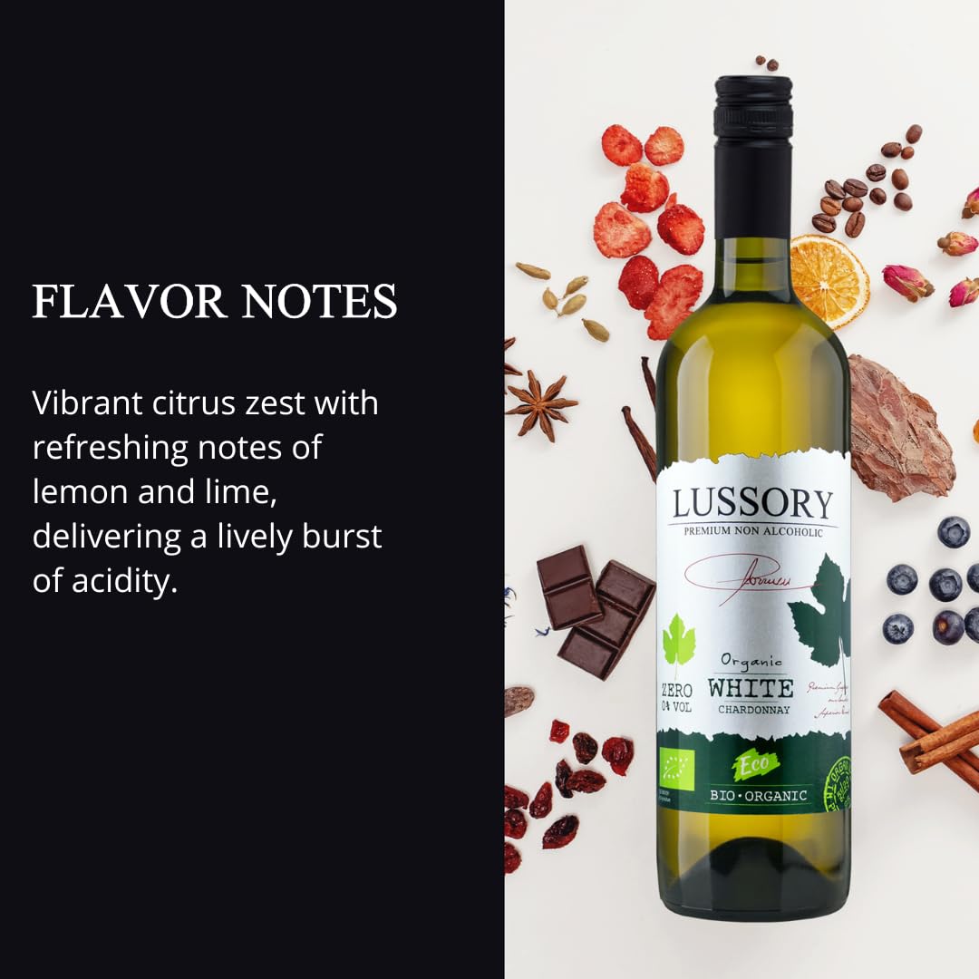 Organic Non-Alcoholic Chardonnay Wine from Spain - 0.0% Alcohol, Vegan, Low Calorie, 750ml (6-Pack) - Perfect for Parties, Pregnancy & Healthy Lifestyle