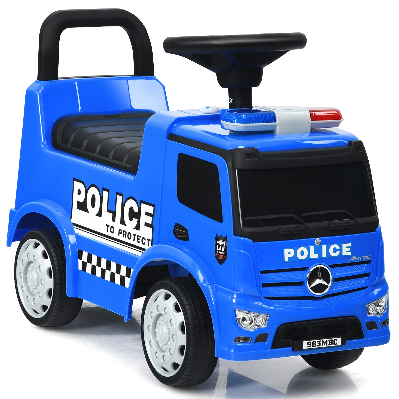 **Costzon Licensed Mercedes Benz Push Car for Toddlers 18-36 Months - Ride On Toy with Steering Wheel, Horn, Headlights & Under Seat Storage - Blue Police Car Design for Boys & Girls - Perfect for Indoor & Outdoor Play**