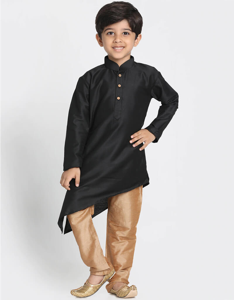 Premium Black Kurta Pajama Set for Men - 100% Pure Dhupion Silk - Traditional Indian Ethnic Wear for Weddings, Festivals & Special Occasions