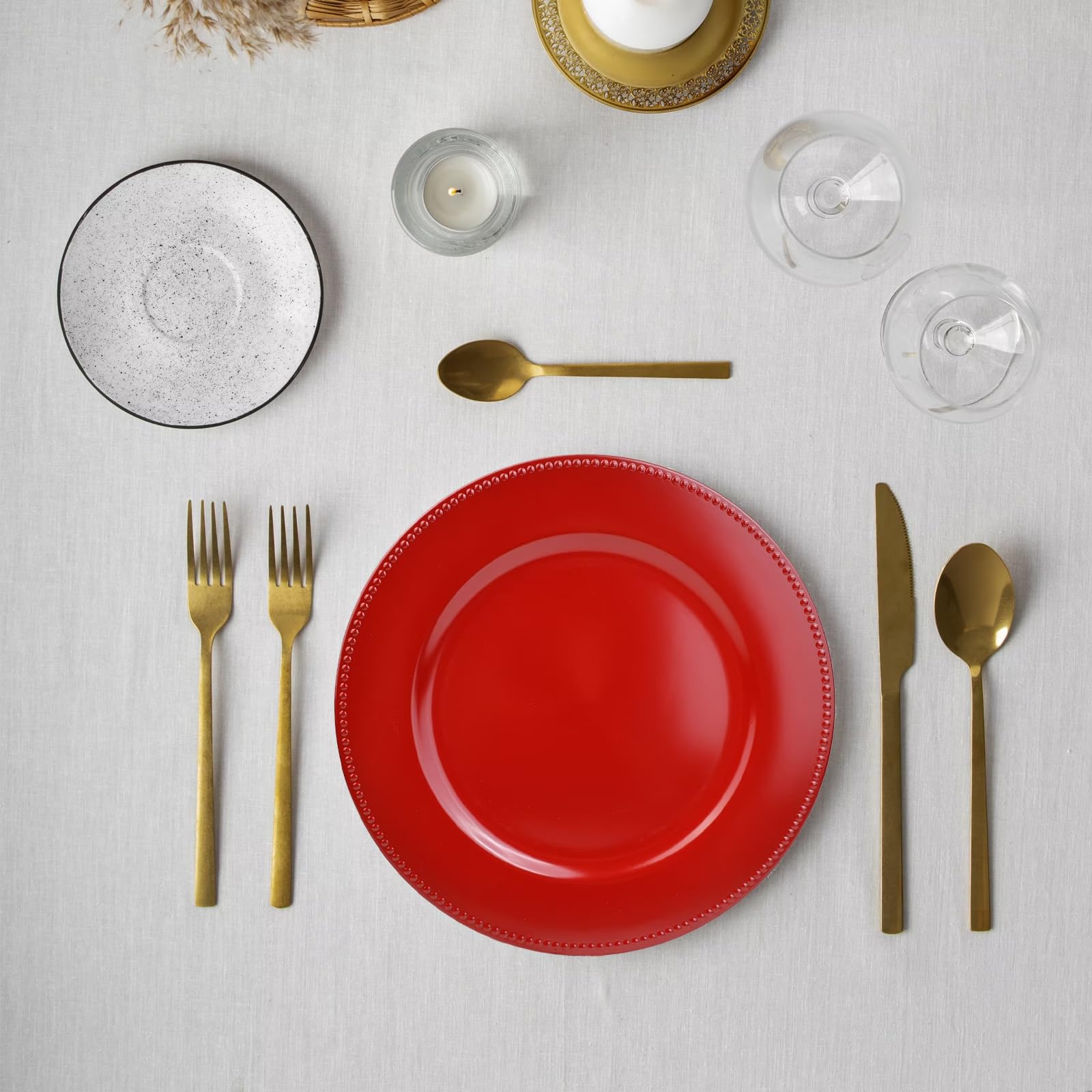 12-Pack Red Beaded Charger Plates - 13