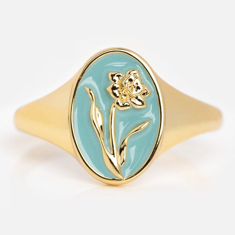 Enamel Birth Flower Signet Ring - Personalized Zodiac Jewelry for Women - Perfect Gift for Birthday, Anniversary & Mother's Day