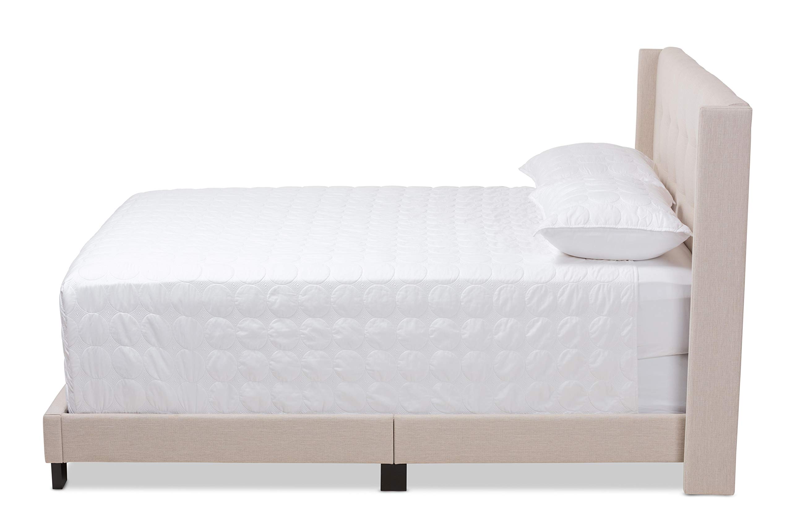 Baxton Studio Queen Size Bed Frame with Box Spring Required - Beige Upholstered Platform Bed for Modern Bedroom Decor