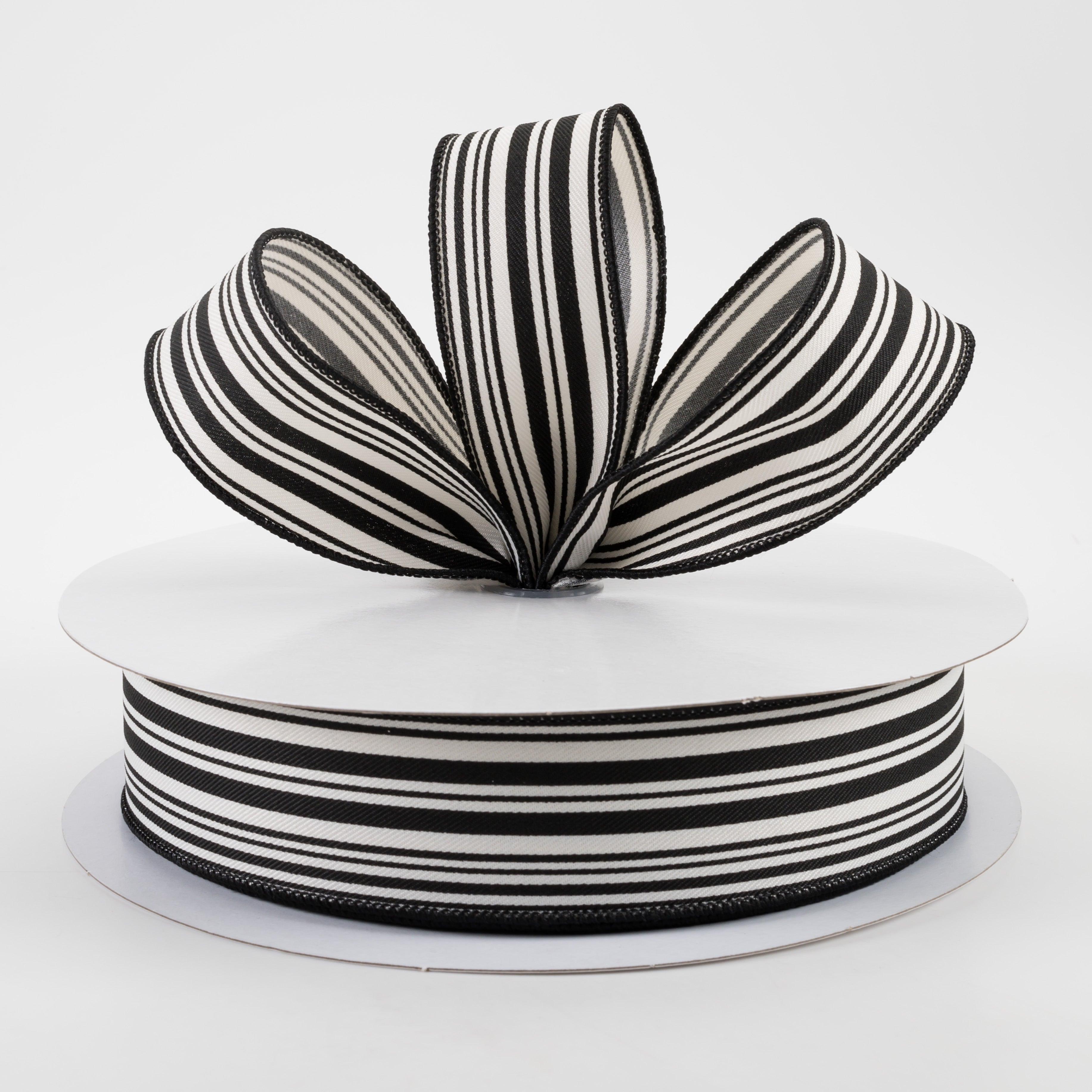 1.5 Inch Linen Vertical Striped Ribbon - Black & Ivory (50 Yards) for Gift Wrapping, Wedding Decor & DIY Crafts