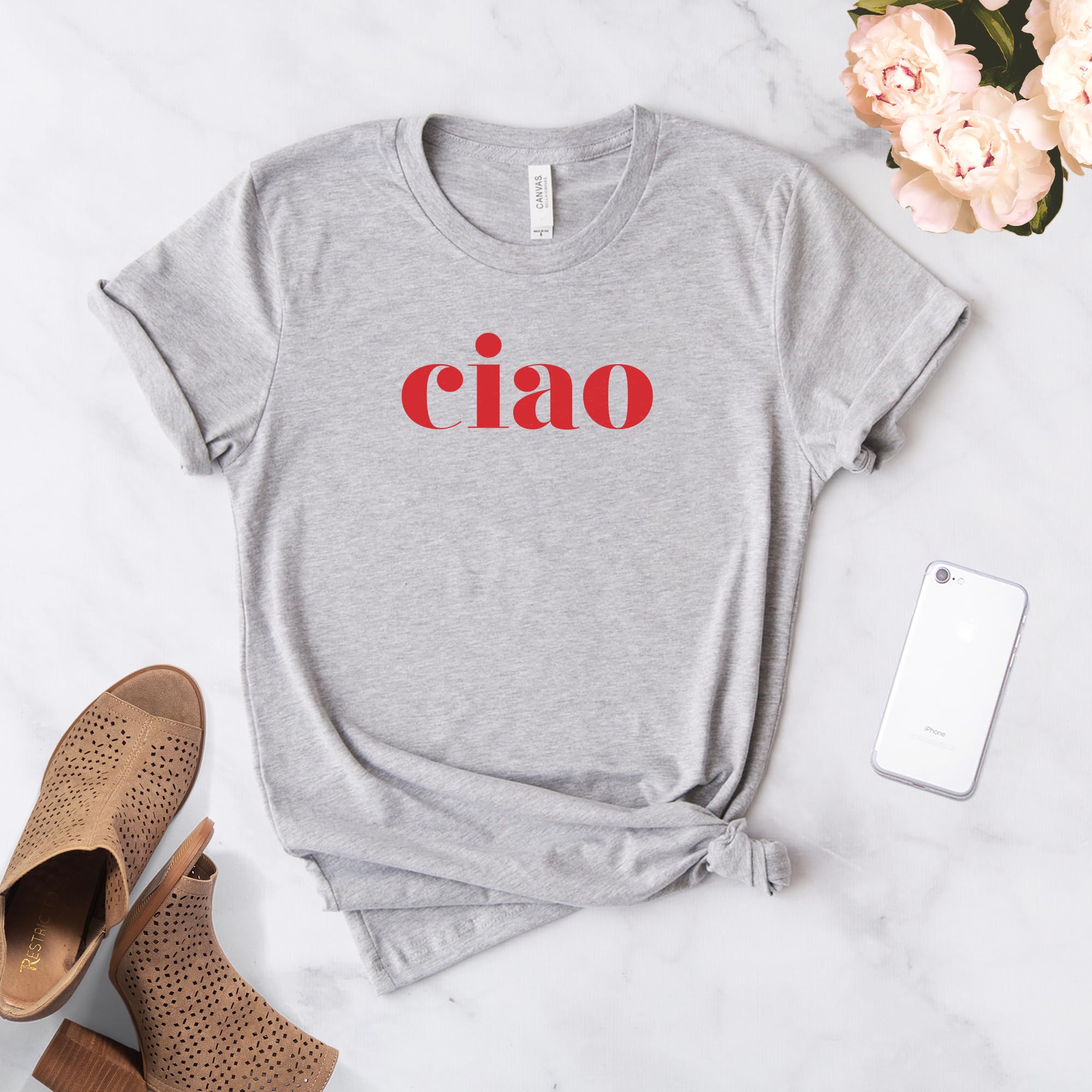 Ciao T-Shirt - Italian Hello Shirt - Softstyle Unisex Tee with 'Ciao Bella' Print - Comfortable Casual Wear for Travel, Gifts & Italian Culture Lovers