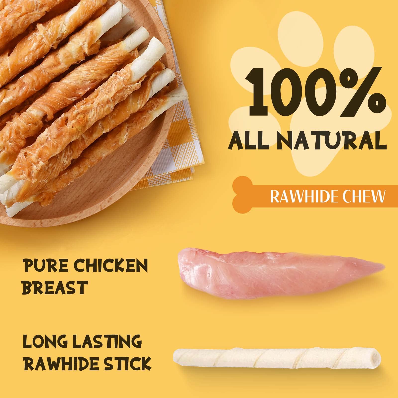 ASMPET Grain Free Chicken Wrapped Rawhide Dog Chews - 20 Pieces (10.6 oz) Long Lasting Dental Treats for Small, Medium & Large Breed Dogs - Healthy Natural Dog Bones for Teeth Cleaning | Perfect for Training Rewards & Chewing Needs
