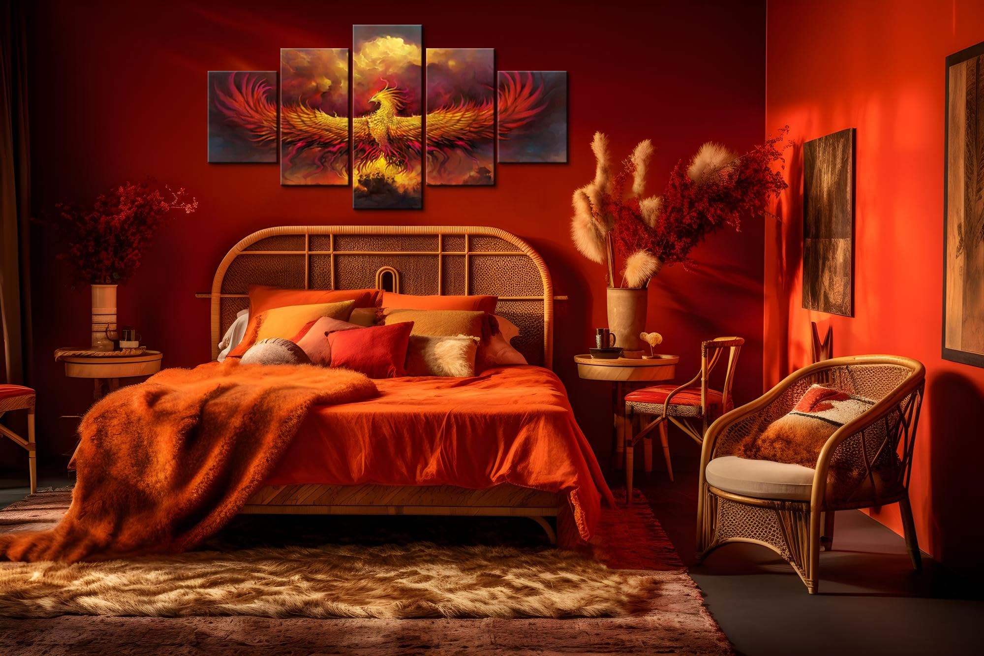 YOUHONG 5-Piece Large Phoenix Bird Wall Art Canvas - Stunning Animal Wall Decor for Living Room & Bedroom - Ready to Hang 70x40 Inches - Perfect for Home, Office & Gift Giving