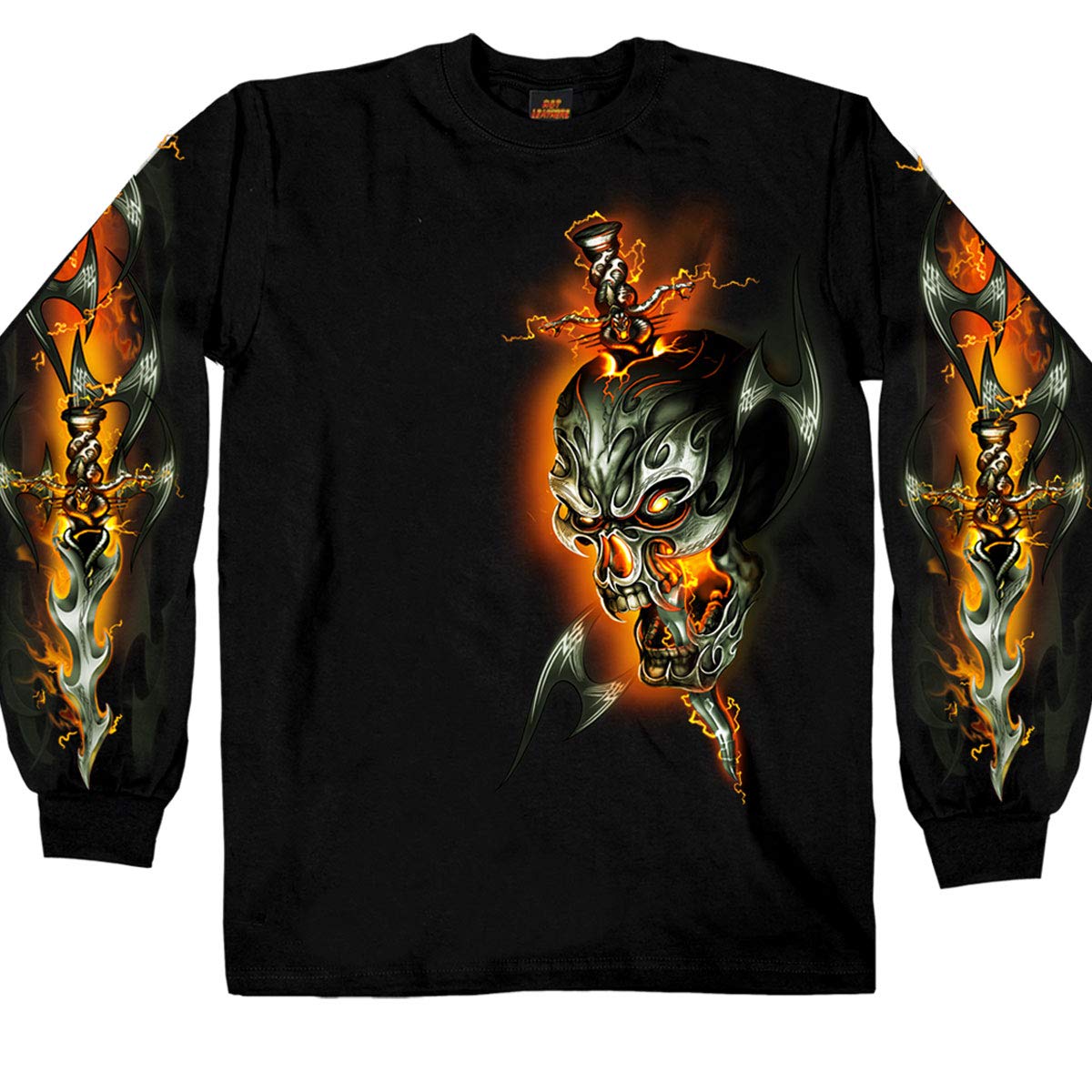 Hot Leathers Black Electric Skull Long Sleeve T-Shirt for Men | Gothic Motorcycle Biker Shirt | Edgy Streetwear & Concert Outfit