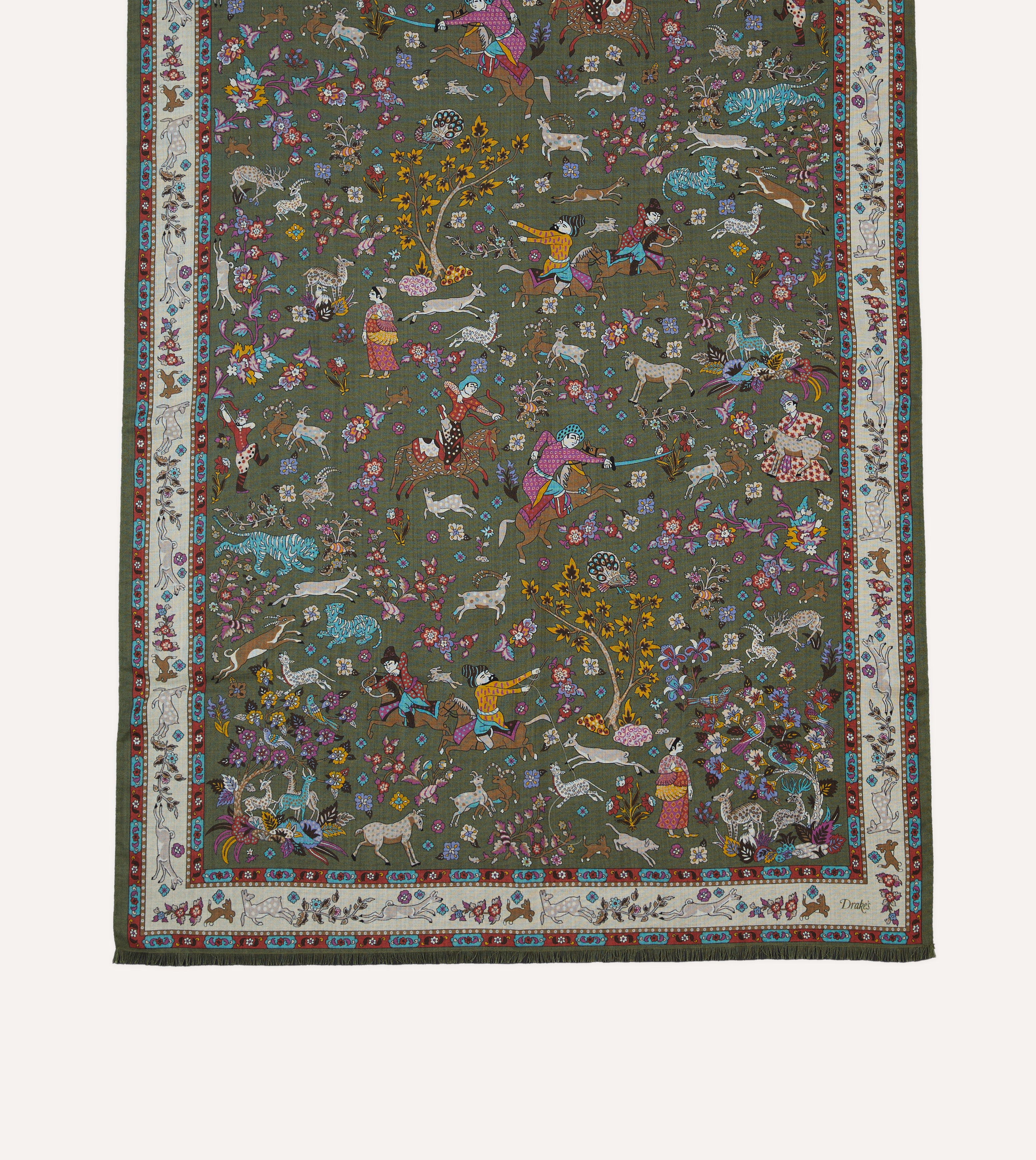 Luxury Mughal Print Wool Silk Scarf for Women - Soft Green Summer Fashion Accessory - Perfect for Travel, Weddings & Boho Outfits