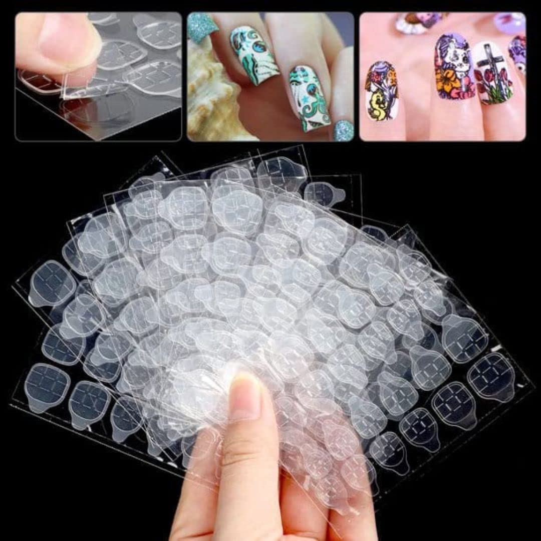 ARRX 10 Sheet (240 Tabs) Double-Sided Nail Adhesive Stickers - Transparent Flexible Fake Nail Glue Tape for Press-On Nails - Perfect for Manicures, Nail Extensions & DIY Nail Art at Home