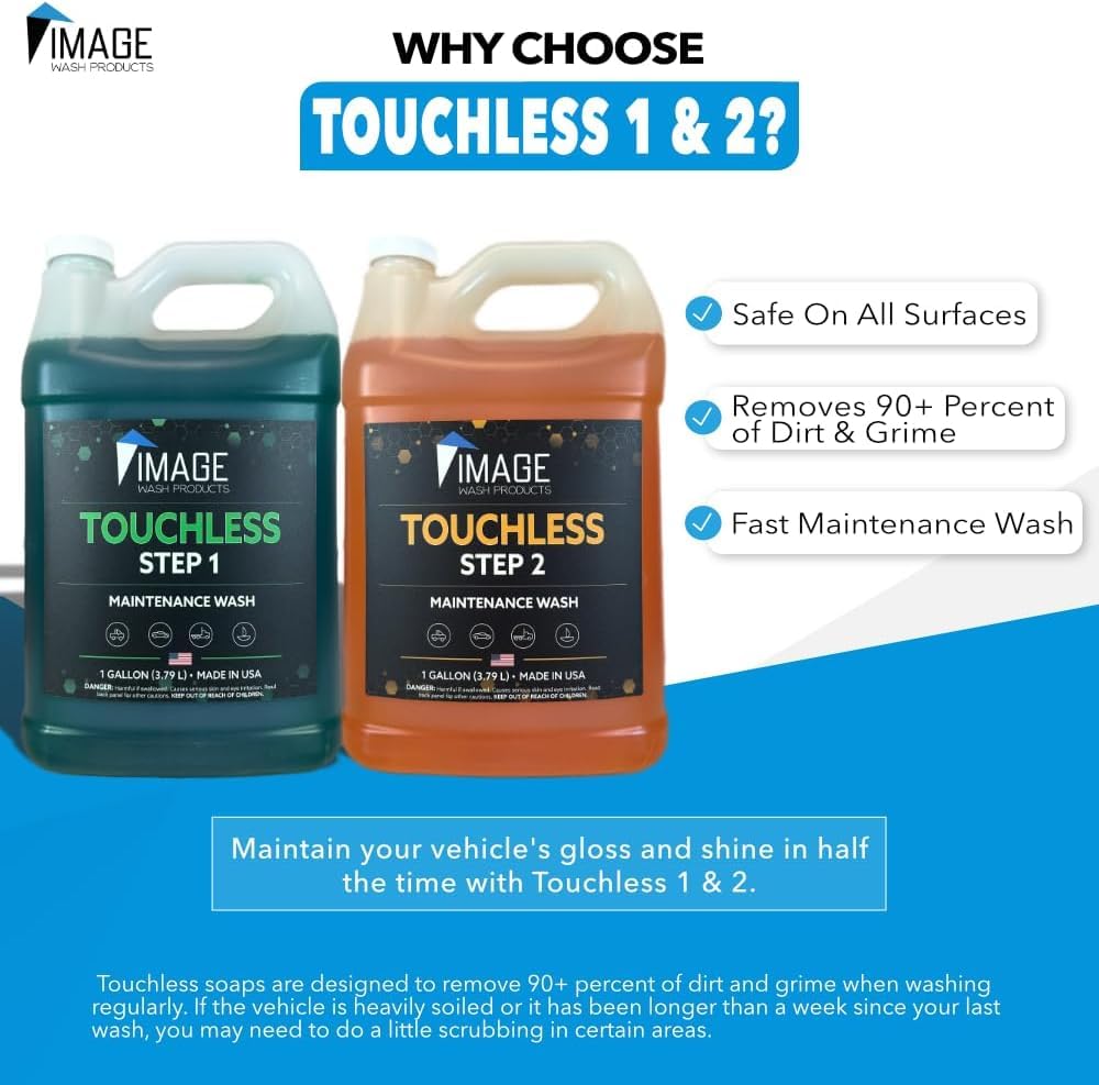 Touchless Car Wash Soap Kit - No Scrub 2-Step Truck Wash, High Foaming Biodegradable Formula Safe for Polished Aluminum & Ceramic Coatings (2 Gallons with Pressure Washer) - Perfect for RV, Boat & Fleet Vehicle Cleaning