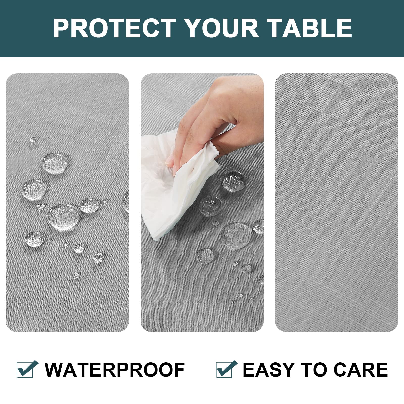 FantasDecor 60 Inch Round Table Cloth - Wrinkle Resistant, Waterproof, Washable Linen Fabric Cover for Kitchen, Dining Room, Outdoor Use, Grey - Perfect for Parties, Picnics, and Everyday Dining